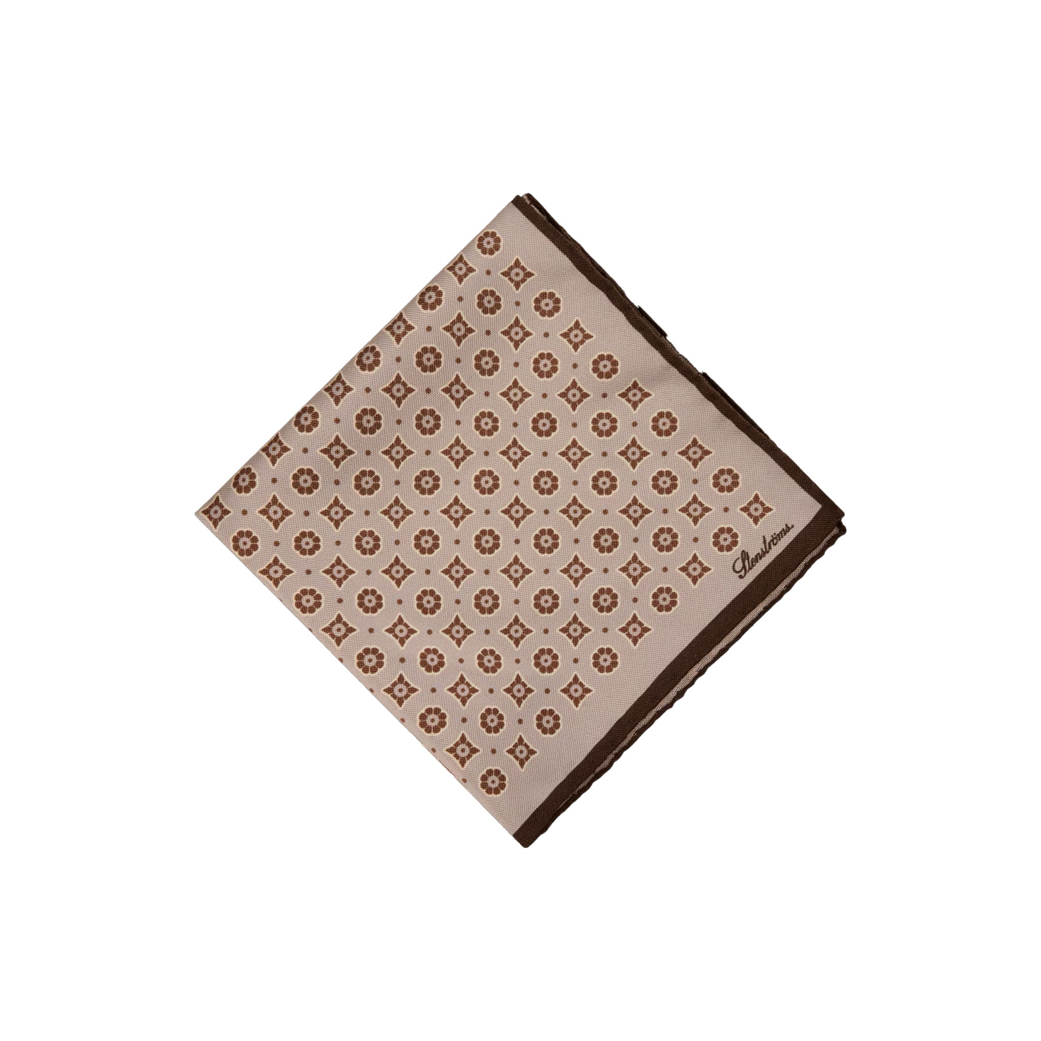 Beige & Brown Medallion Patterned Silk Hankie - Stenströms