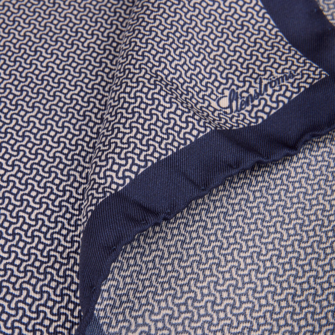 Blue Geometric Patterned Silk Hankie - Stenströms