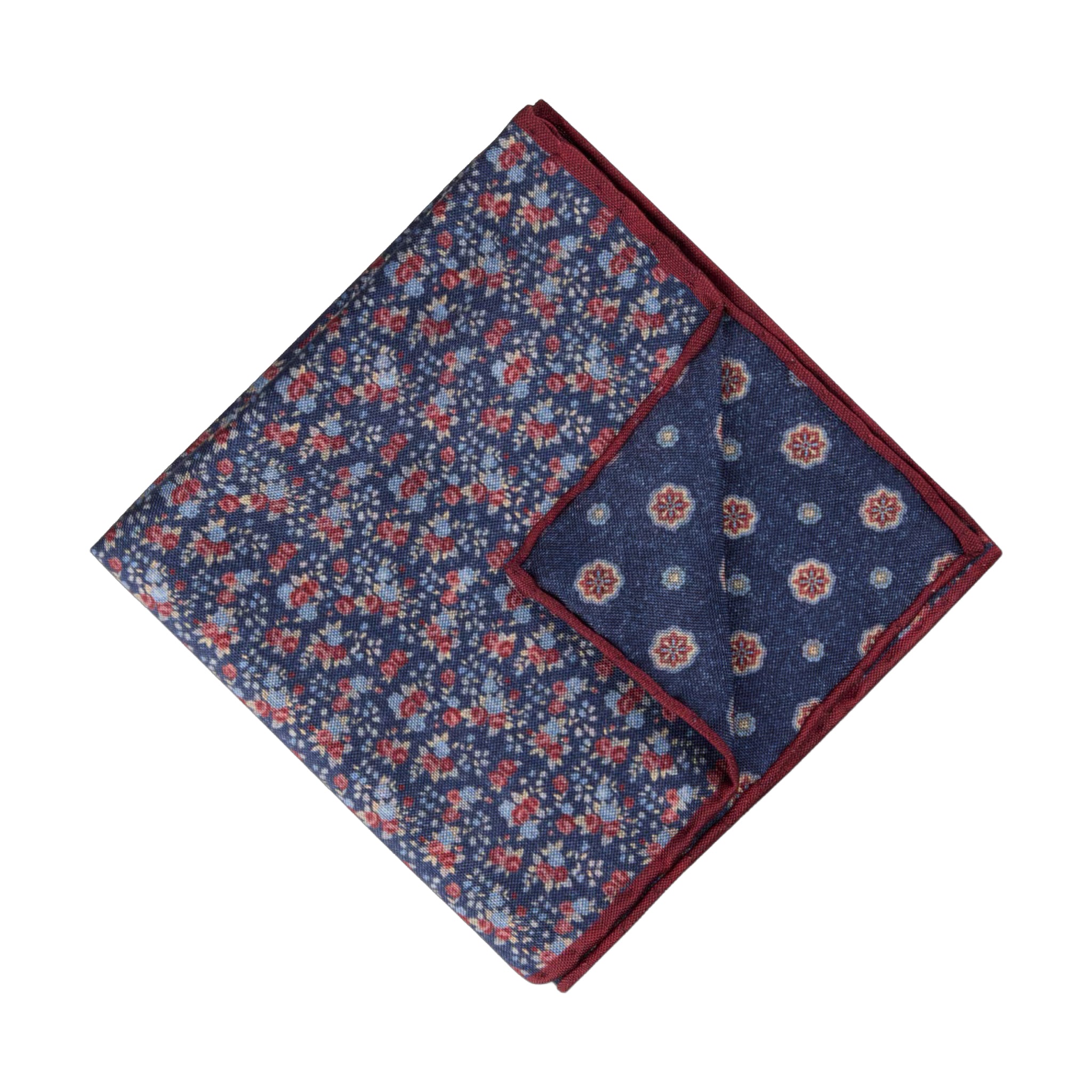 Blue & Red Patterned Silk Hankie - Stenströms