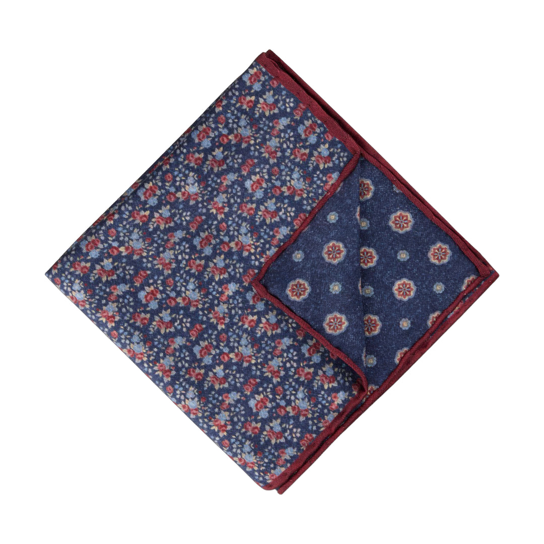 Blue & Red Patterned Silk Hankie - Stenströms