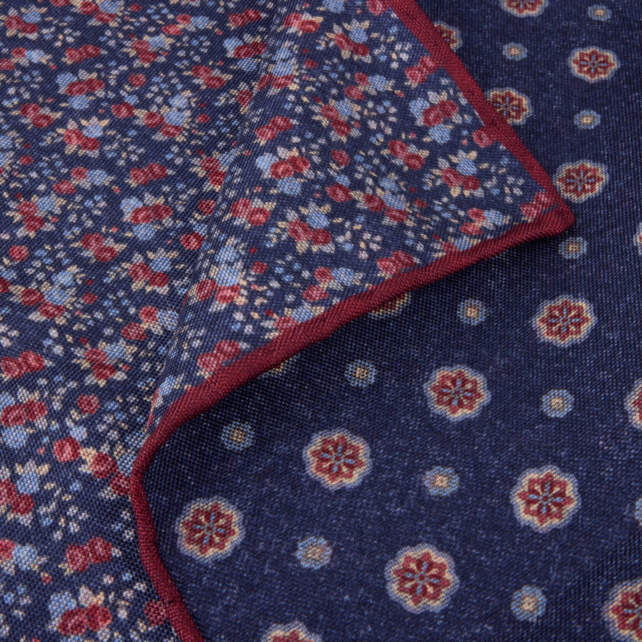 Blue & Red Patterned Silk Hankie - Stenströms