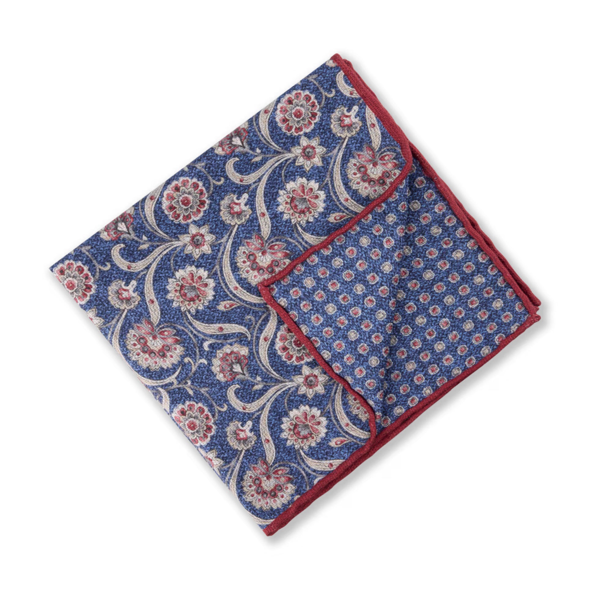 Navy & Red Floral/Medallion Reversible Silk Hankie - Stenströms