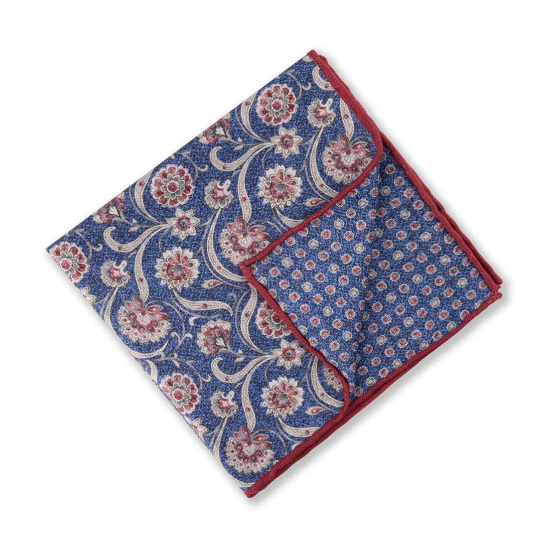 Navy & Red Floral/Medallion Reversible Silk Hankie - Stenströms