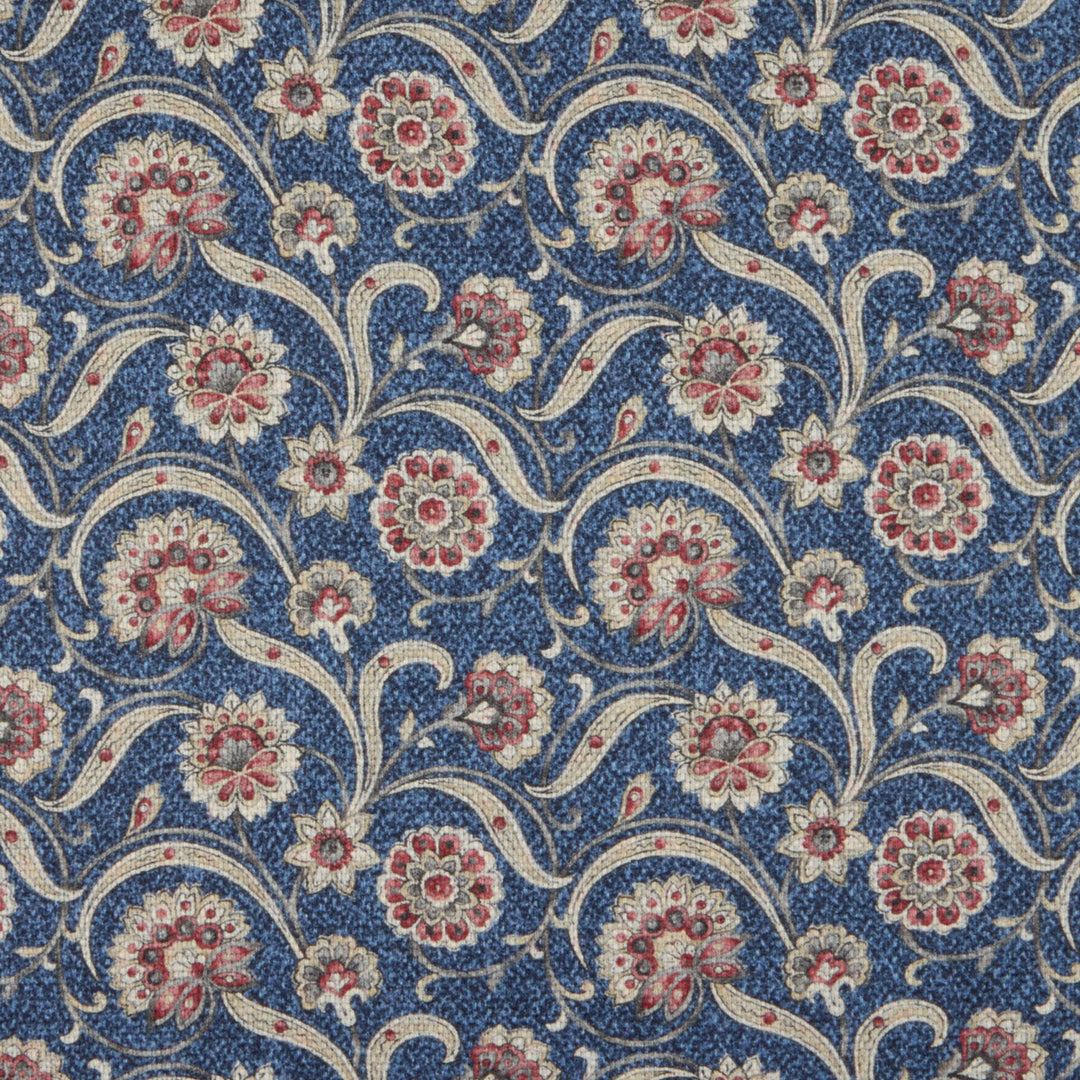 Navy & Red Floral/Medallion Reversible Silk Hankie - Stenströms