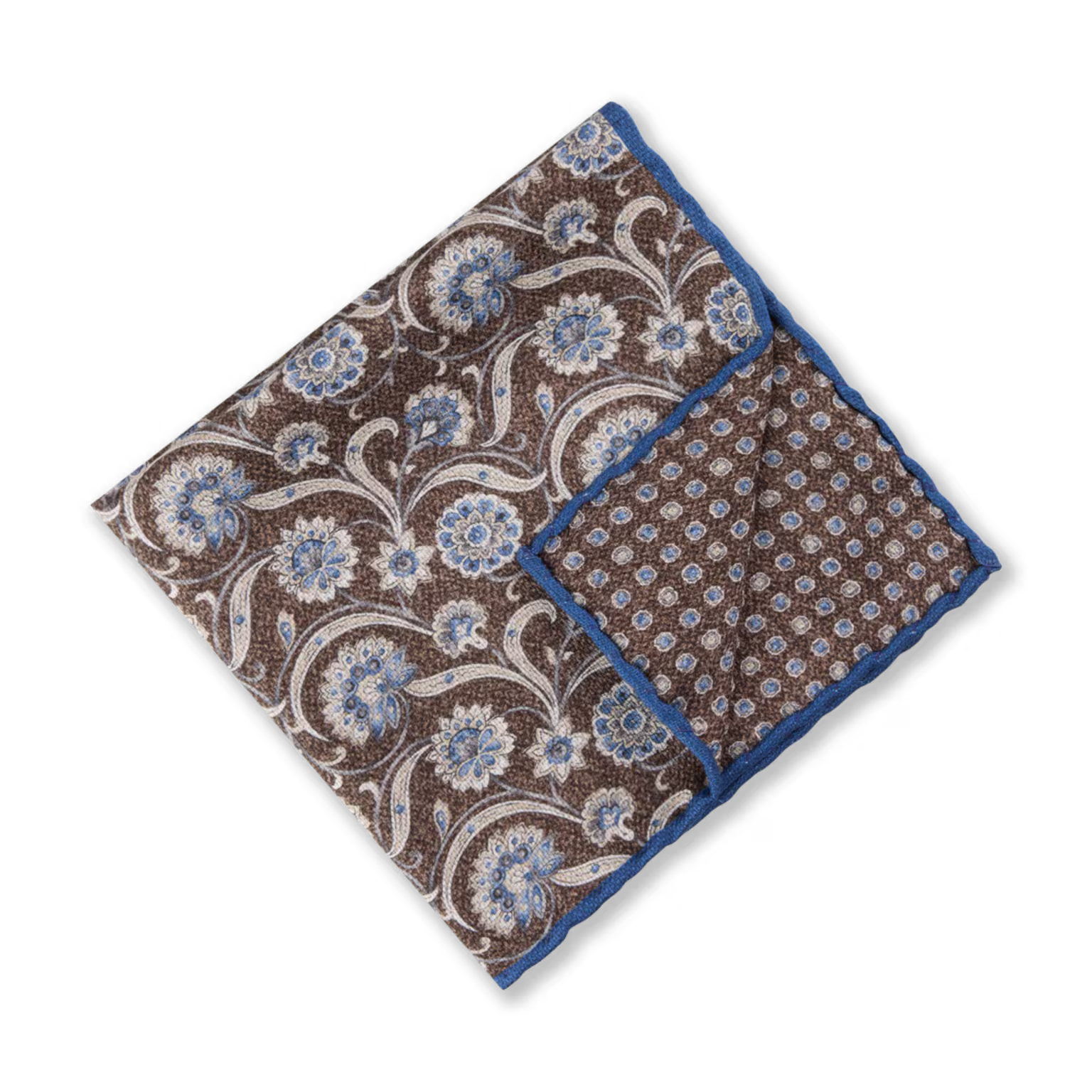 Brown Floral/Medallion Reversible Silk Hankie - Stenströms - Boutique Jacques International