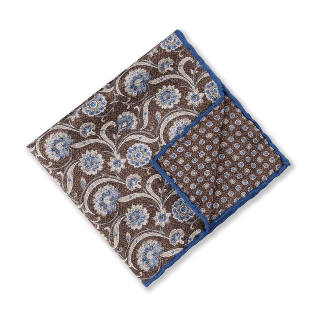 Brown Floral/Medallion Reversible Silk Hankie - Stenströms - Boutique Jacques International