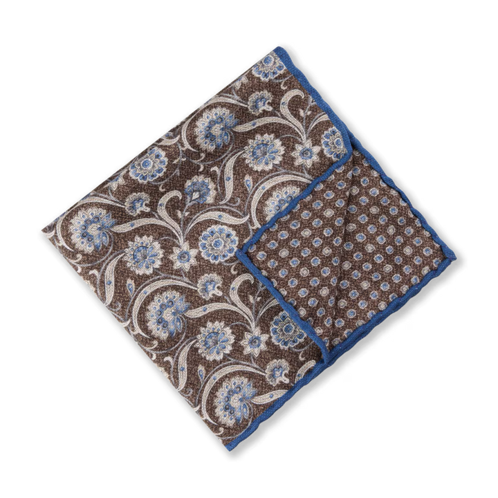 Brown Floral/Medallion Reversible Silk Hankie - Stenströms - Boutique Jacques International