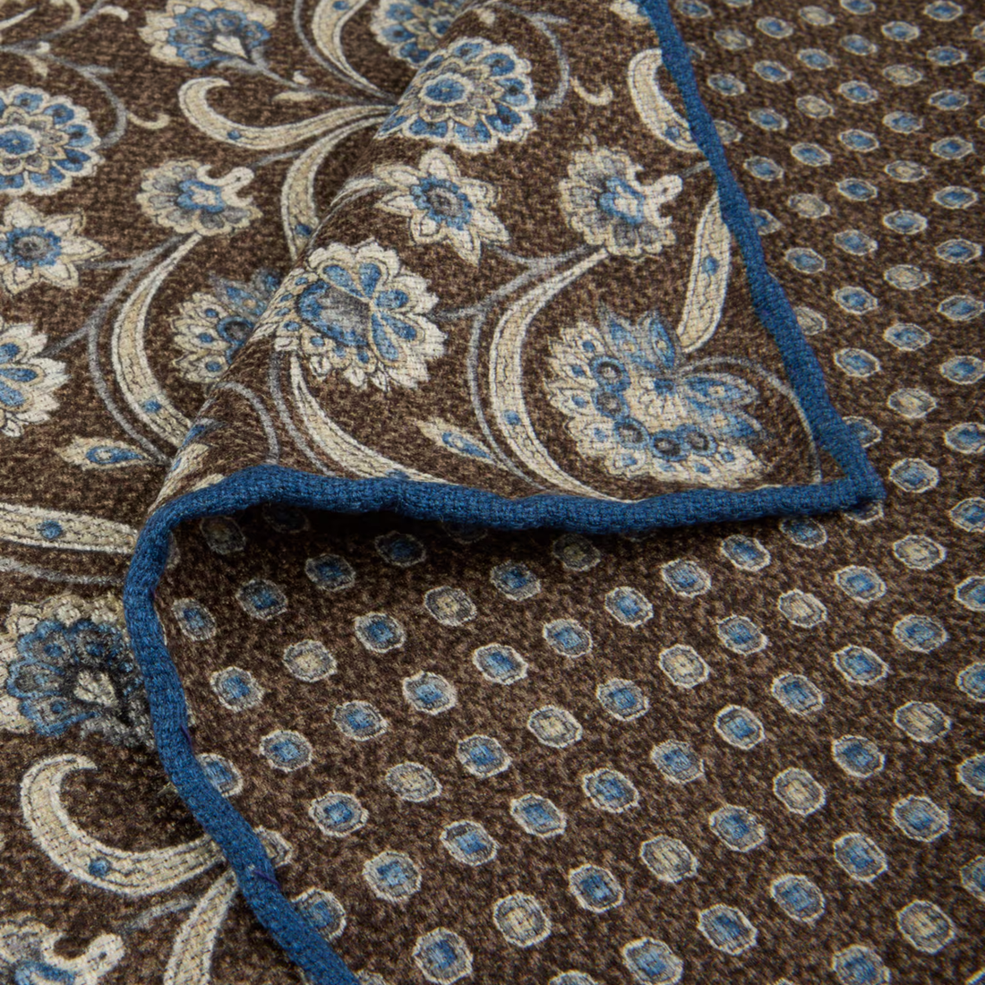 Brown Floral/Medallion Reversible Silk Hankie - Stenströms - Boutique Jacques International