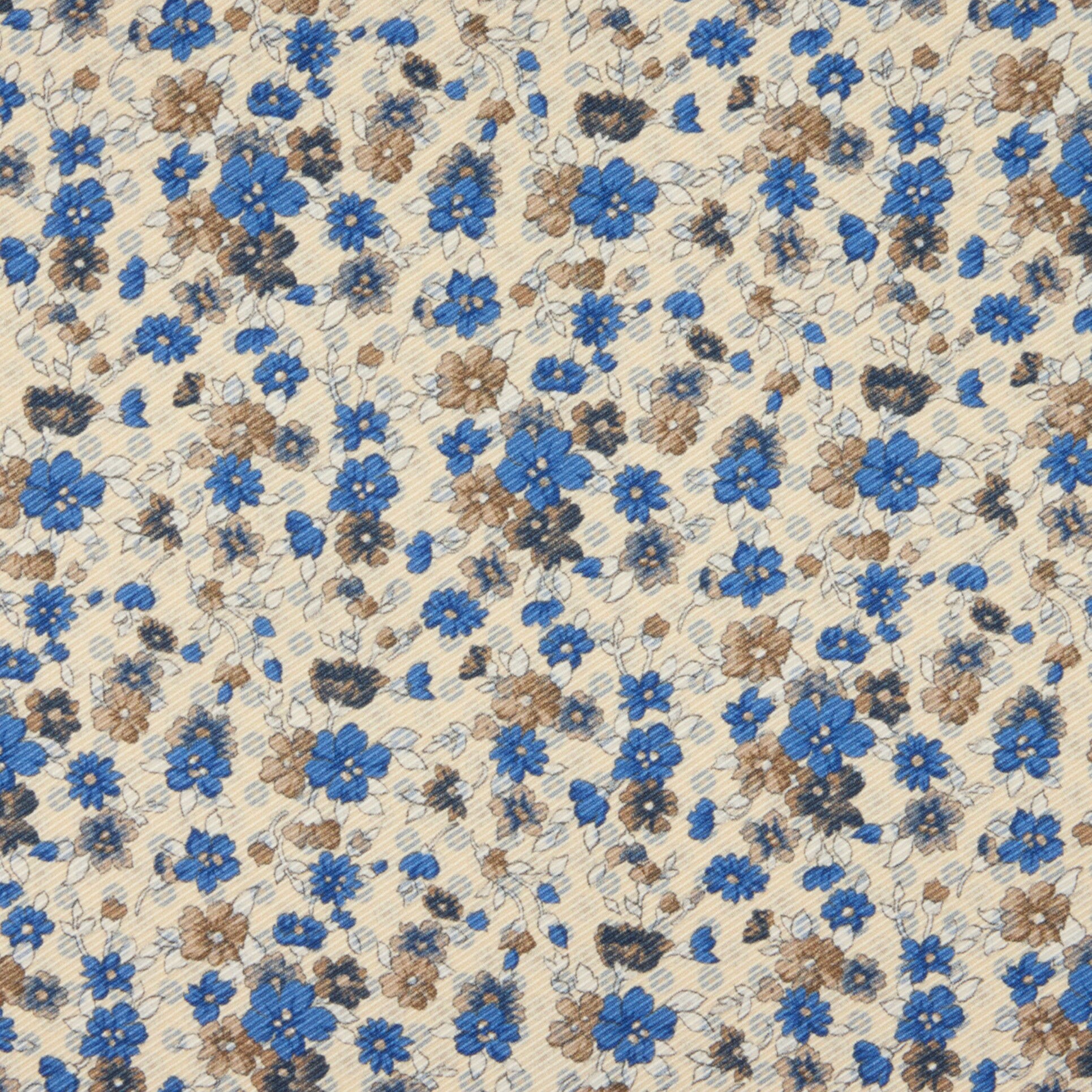 Champagne & Blue Floral Patterned Reversible Silk Hankie - Stenströms