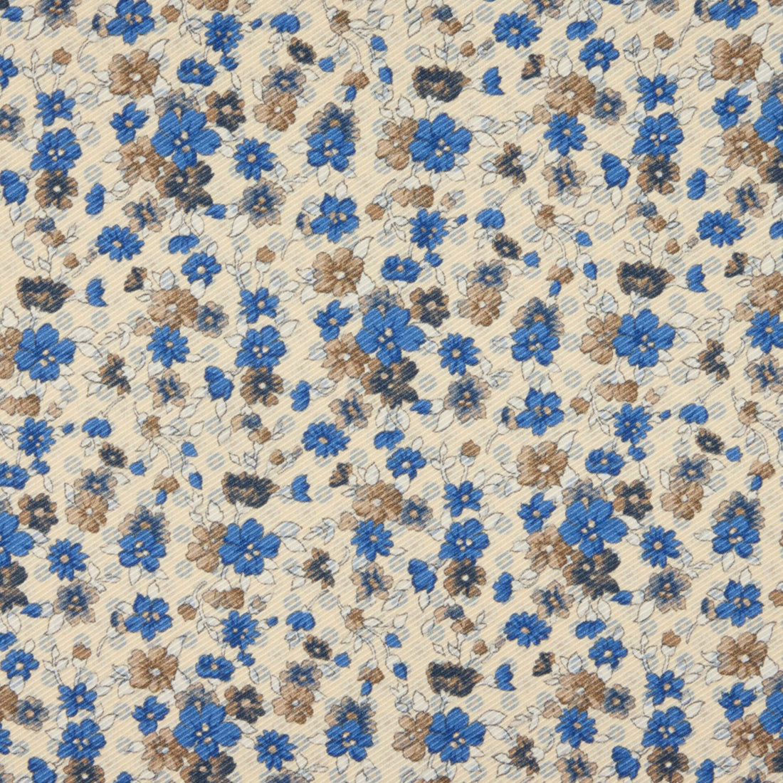Champagne & Blue Floral Patterned Reversible Silk Hankie - Stenströms
