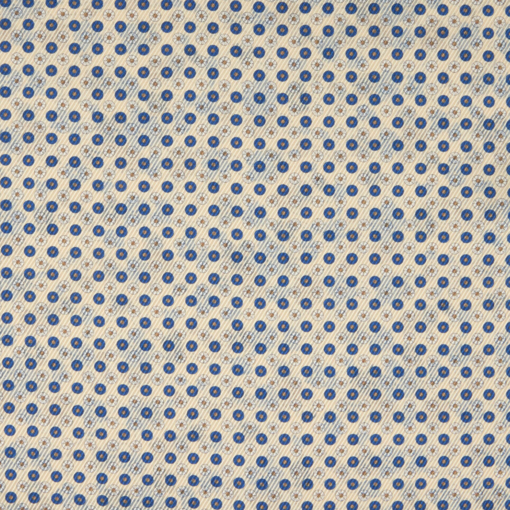 Champagne & Blue Floral Patterned Reversible Silk Hankie - Stenströms