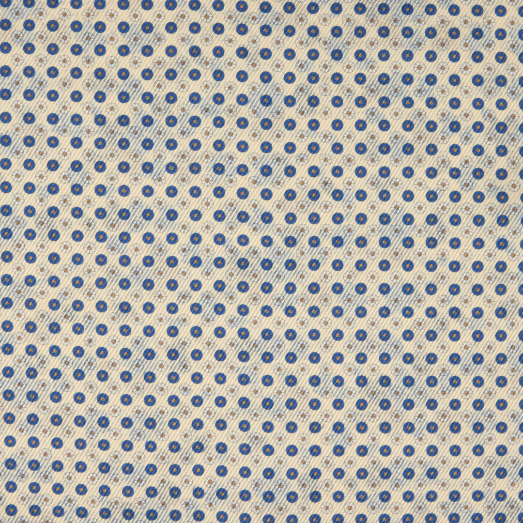 Champagne & Blue Floral Patterned Reversible Silk Hankie - Stenströms