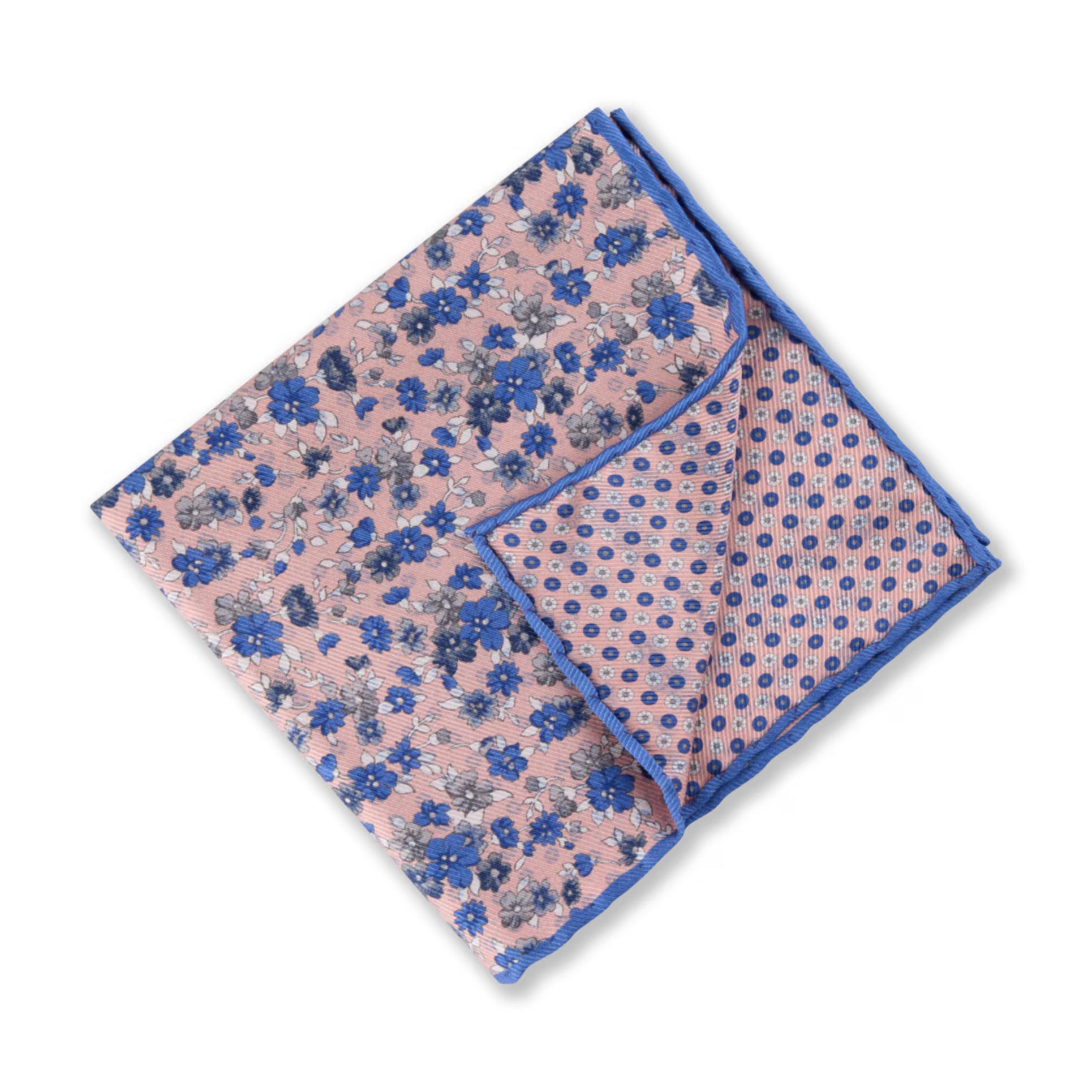 Pink & Blue Floral Patterned Reversible Silk Hankie - Stenströms