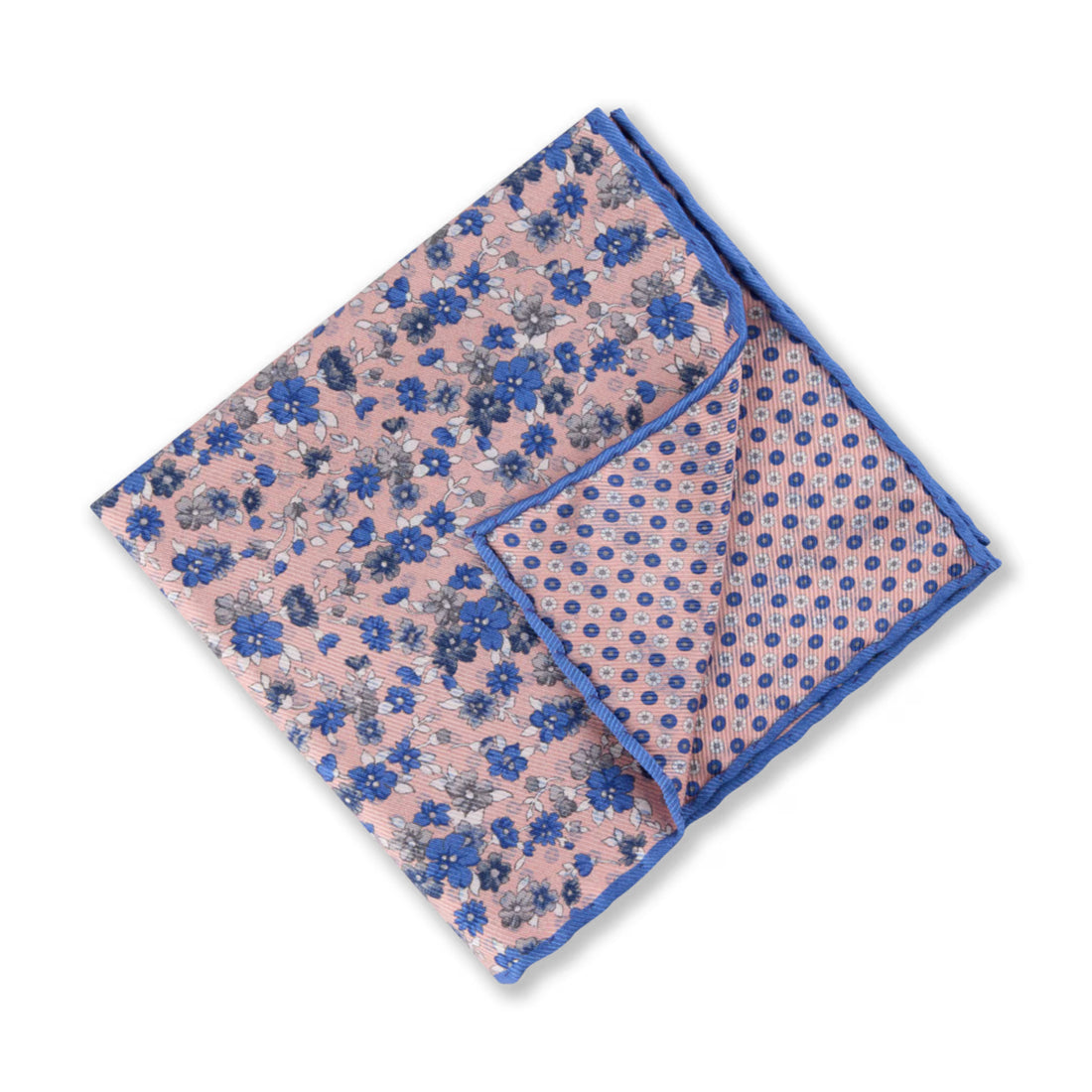 Pink & Blue Floral Patterned Reversible Silk Hankie - Stenströms