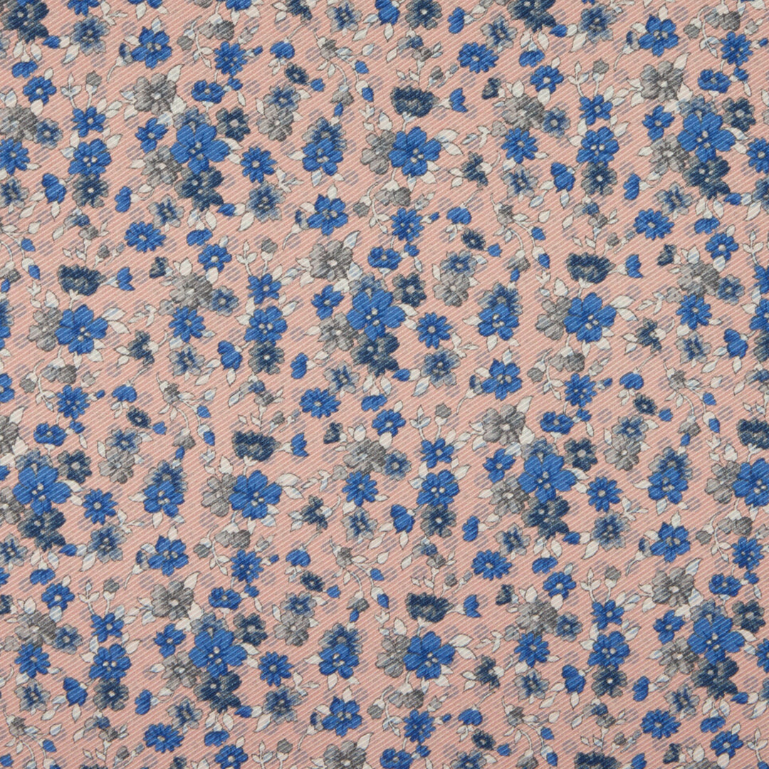Pink & Blue Floral Patterned Reversible Silk Hankie - Stenströms