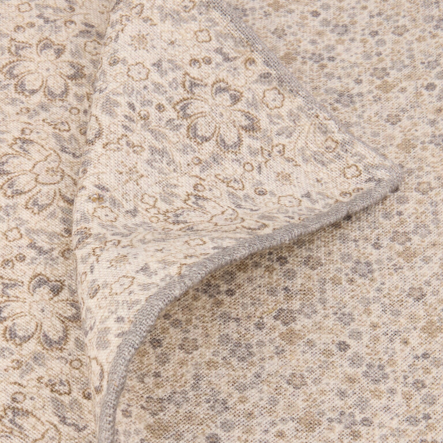 Light Gray & Beige Floral Reversible Silk-Cotton Hankie - Stenströms - Boutique Jacques International
