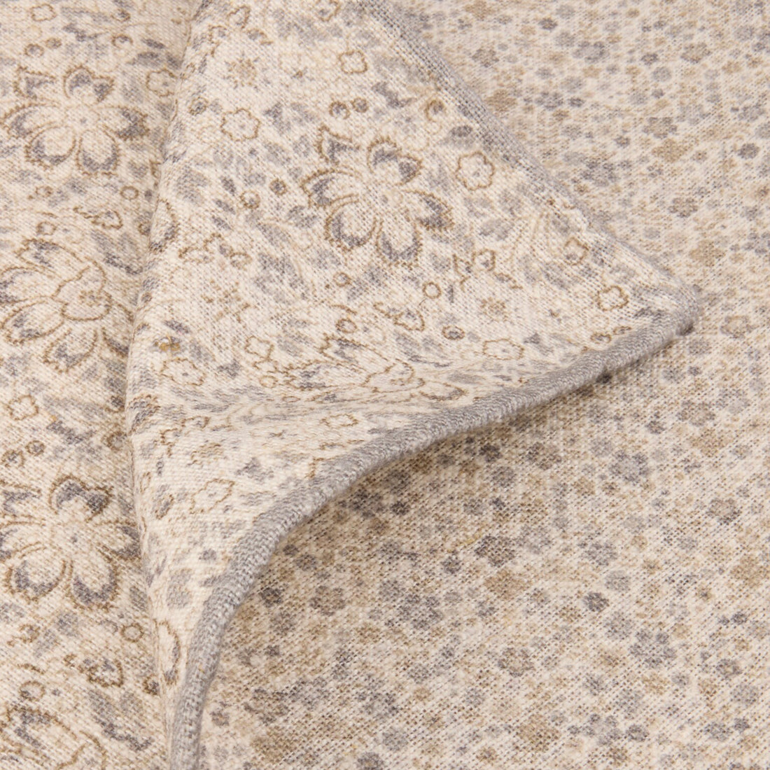 Light Gray & Beige Floral Reversible Silk-Cotton Hankie - Stenströms - Boutique Jacques International