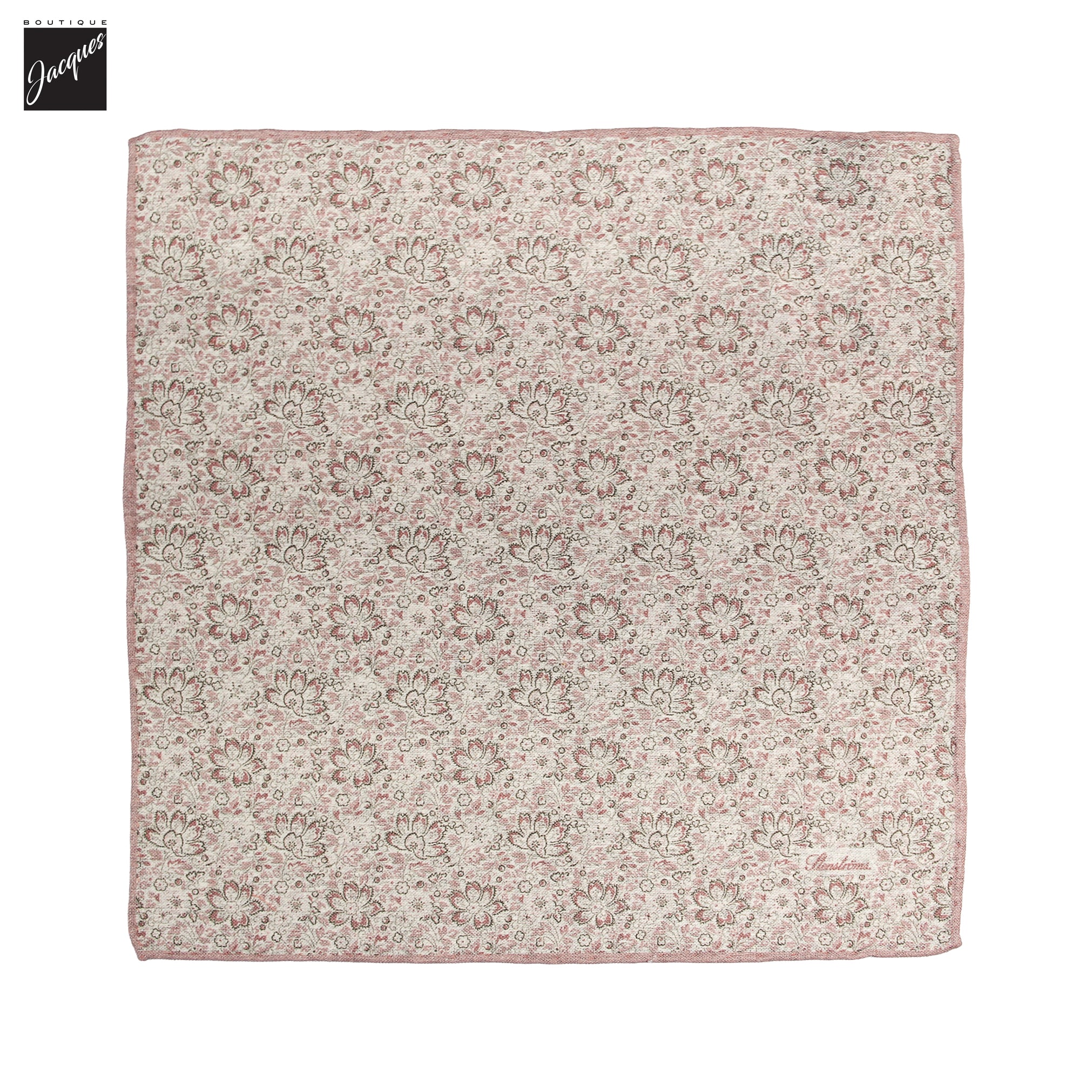 Light Pink & Beige Floral Reversible Silk-Cotton Hankie - Stenströms
