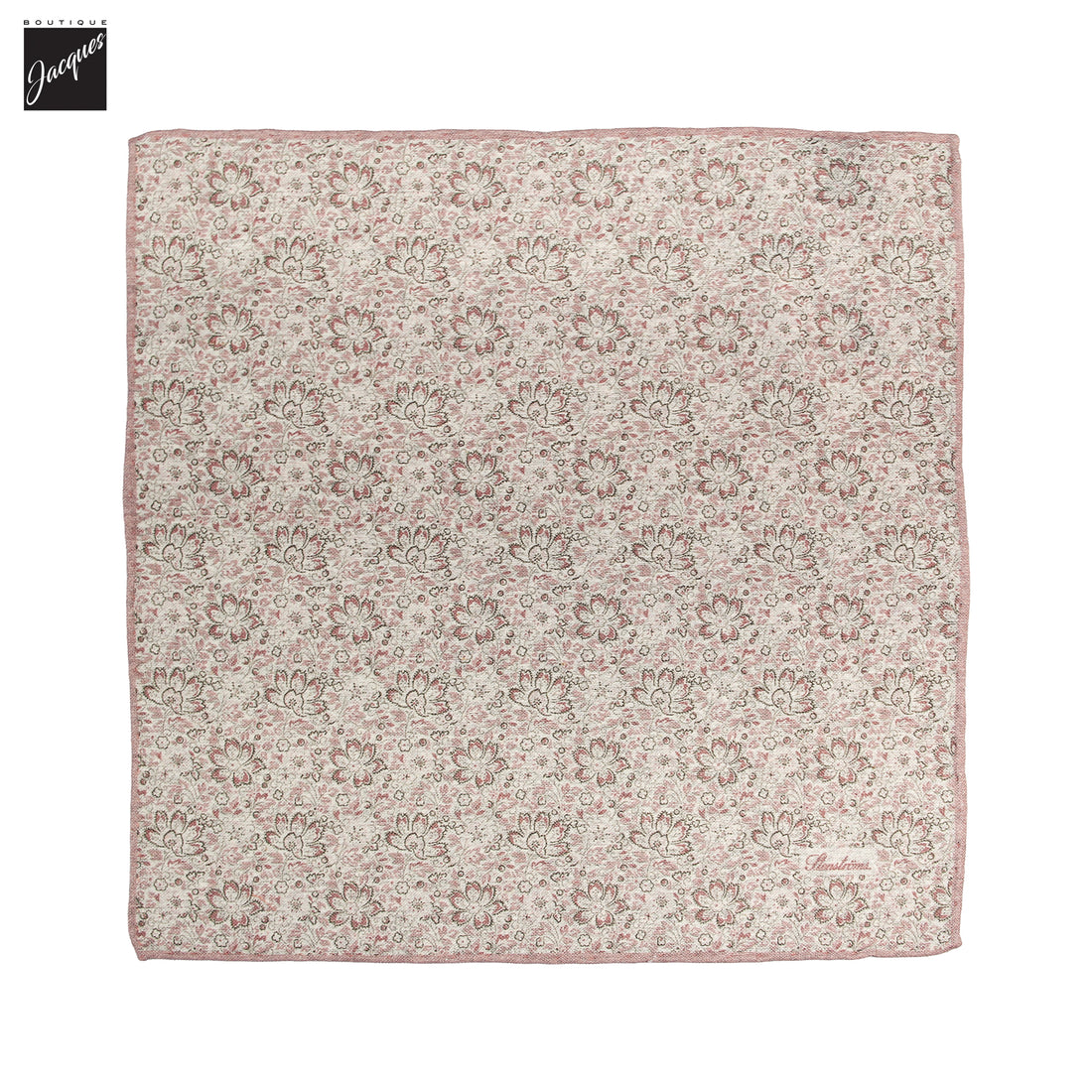 Light Pink & Beige Floral Reversible Silk-Cotton Hankie - Stenströms