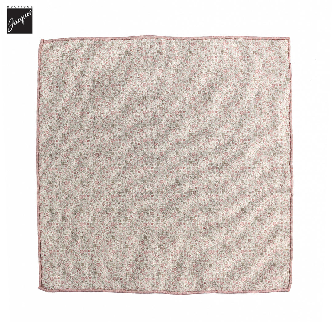 Light Pink & Beige Floral Reversible Silk-Cotton Hankie - Stenströms