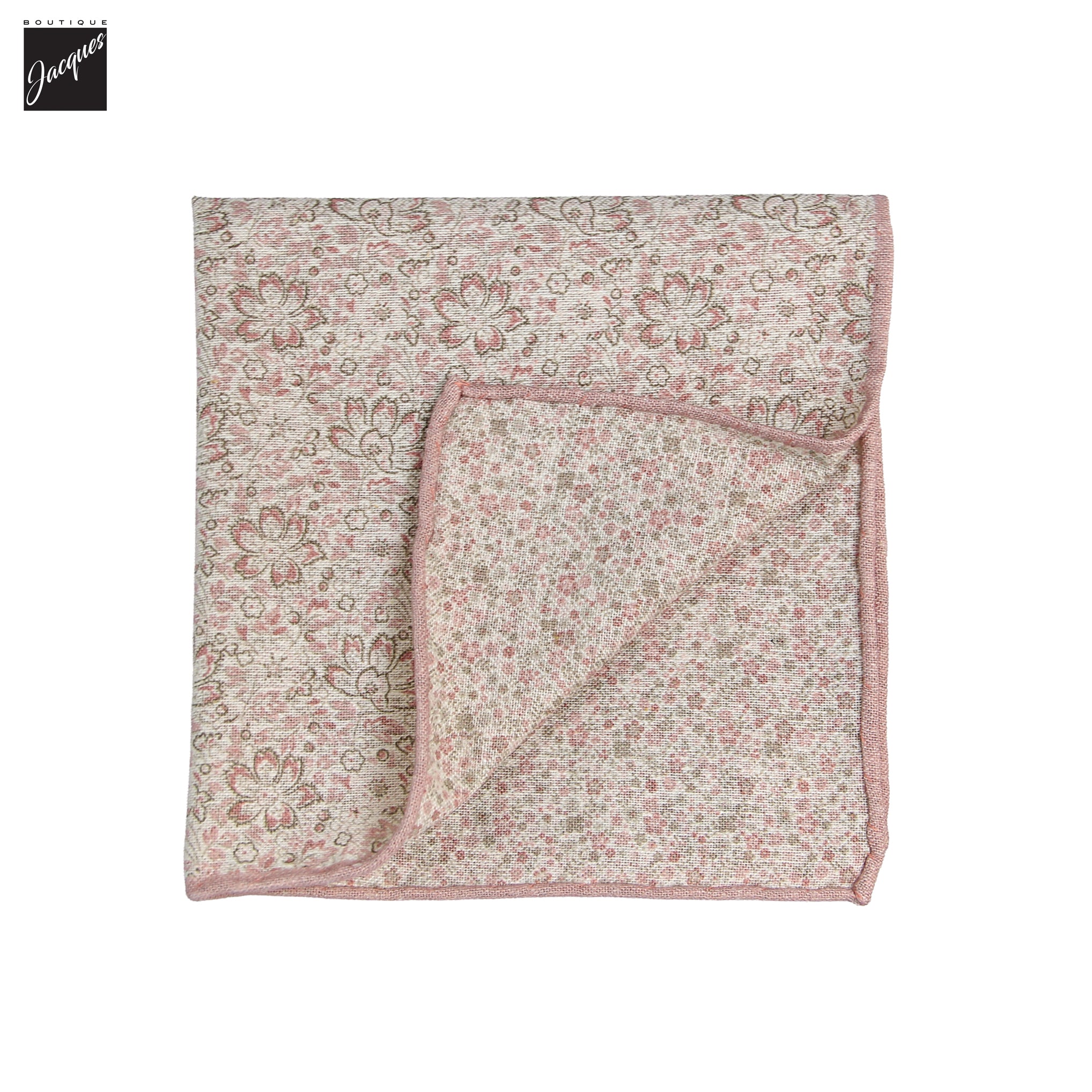 Light Pink & Beige Floral Reversible Silk-Cotton Hankie - Stenströms