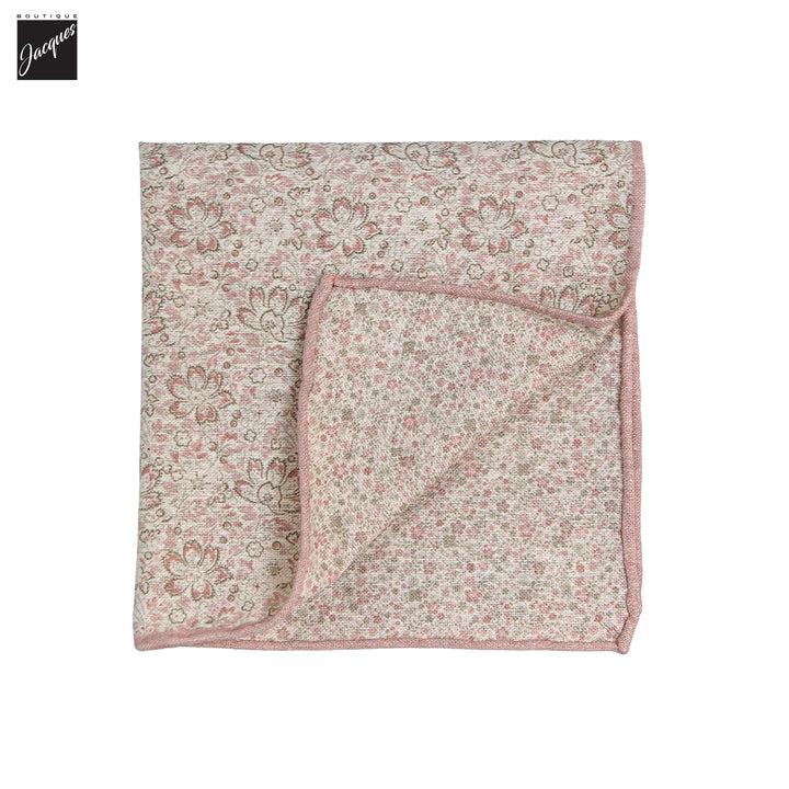 Light Pink & Beige Floral Reversible Silk-Cotton Hankie - Stenströms