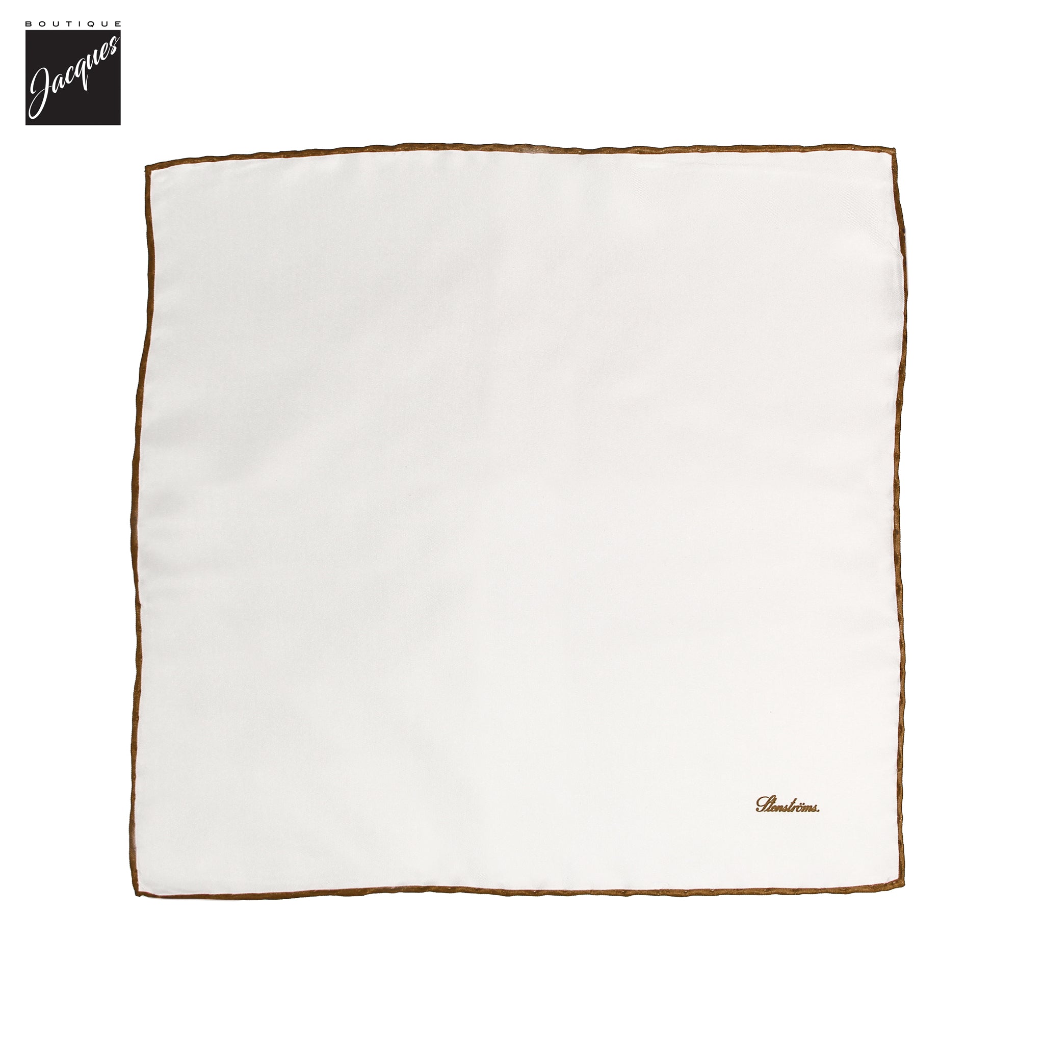 Ivory with Brown Edges Solid Silk Hankie - Stenströms