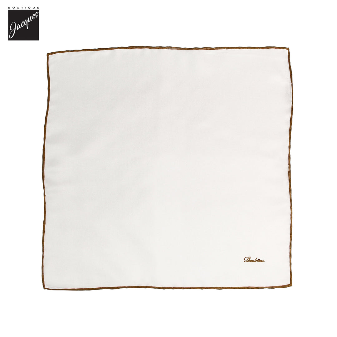Ivory with Brown Edges Solid Silk Hankie - Stenströms