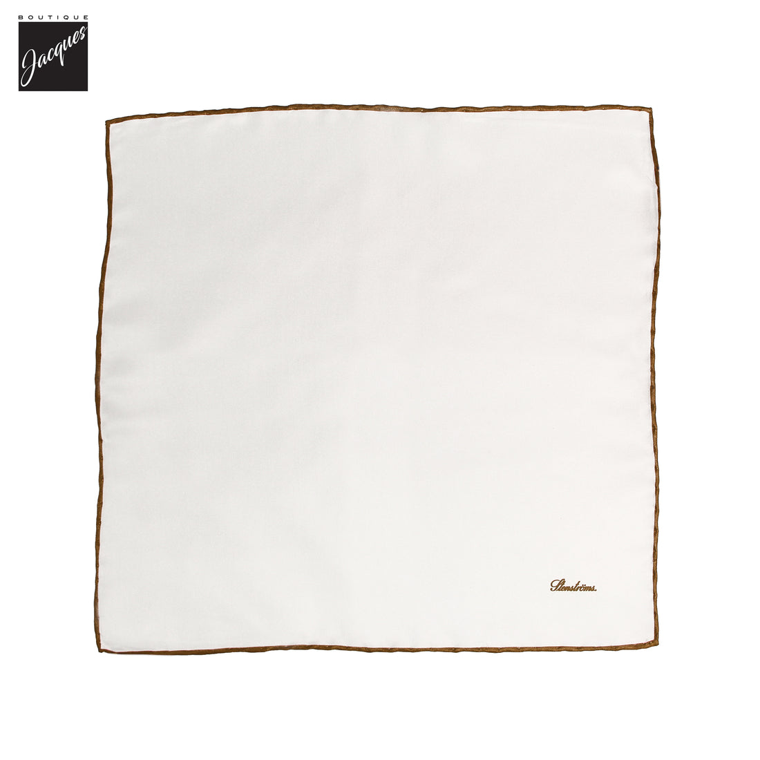 Ivory with Brown Edges Solid Silk Hankie - Stenströms