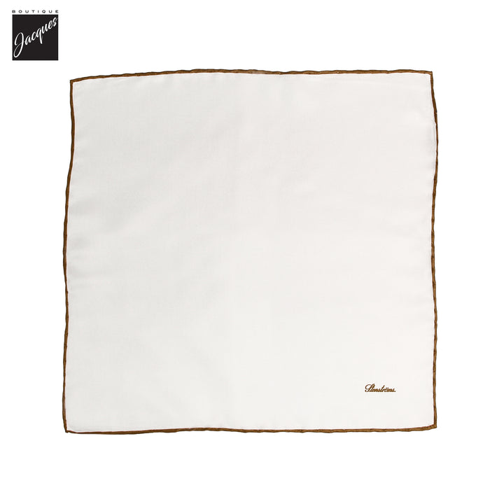 Ivory with Brown Edges Solid Silk Hankie - Stenströms