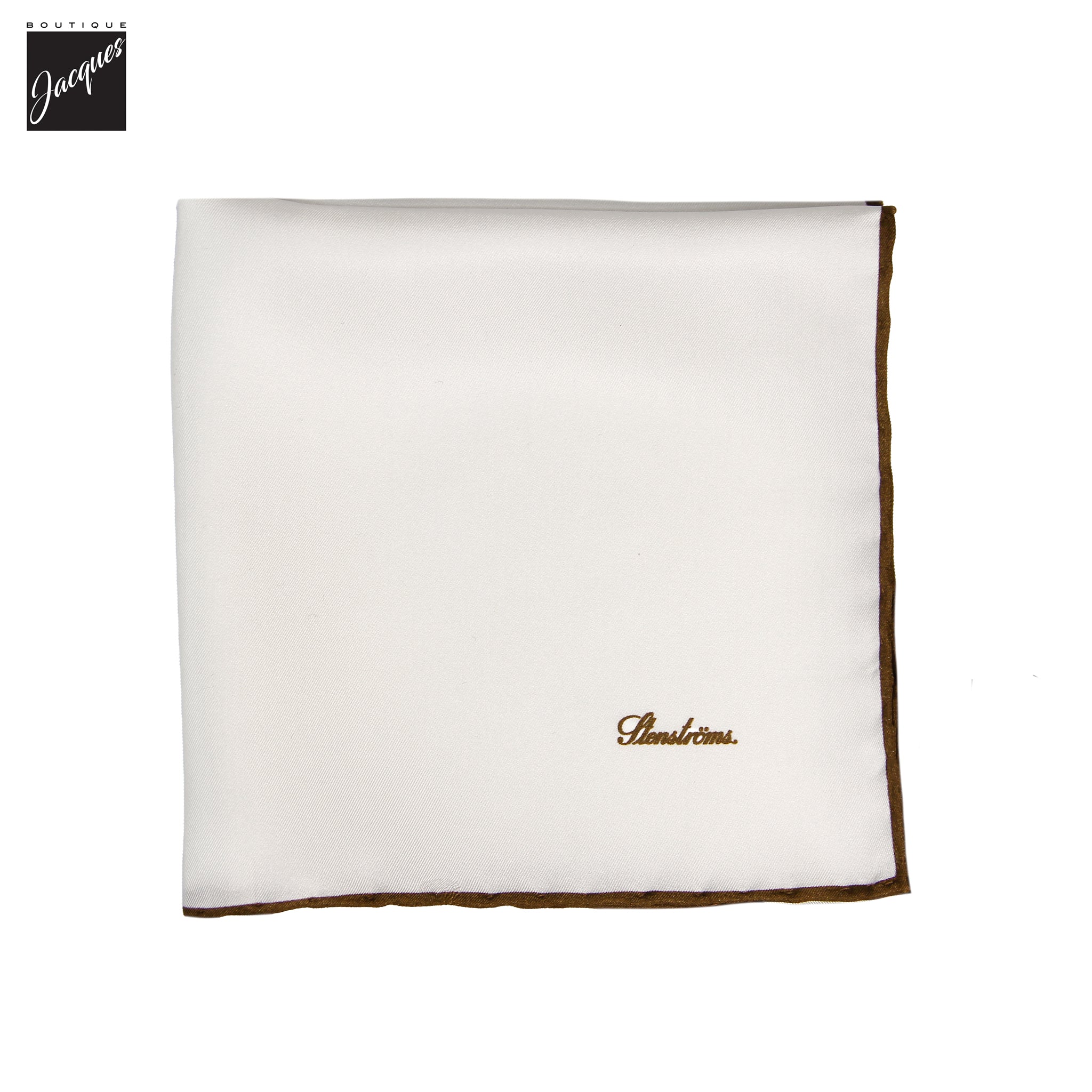 Ivory with Brown Edges Solid Silk Hankie - Stenströms