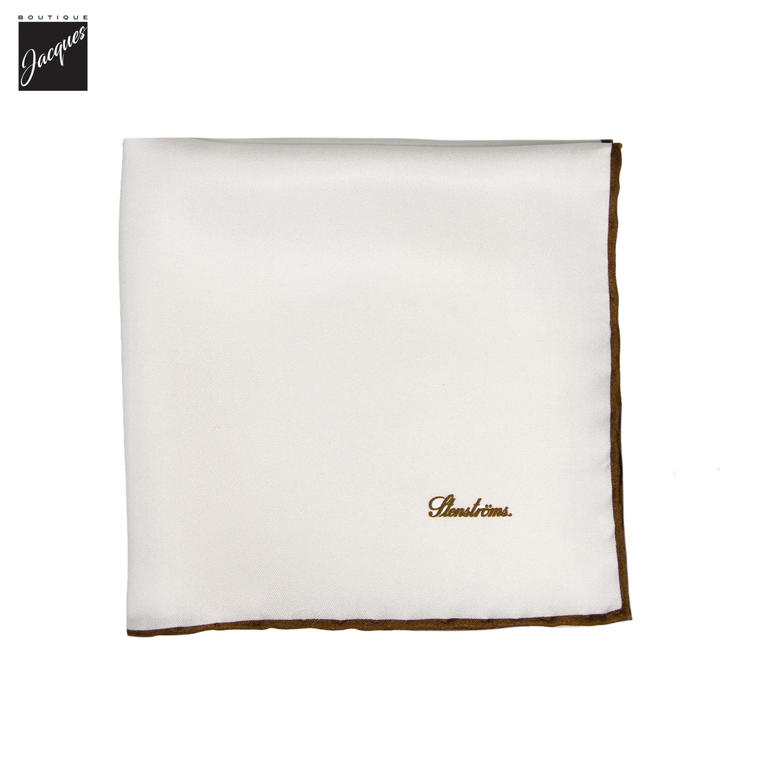 Ivory with Brown Edges Solid Silk Hankie - Stenströms