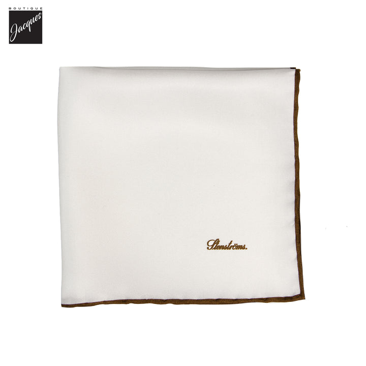 Ivory with Brown Edges Solid Silk Hankie - Stenströms