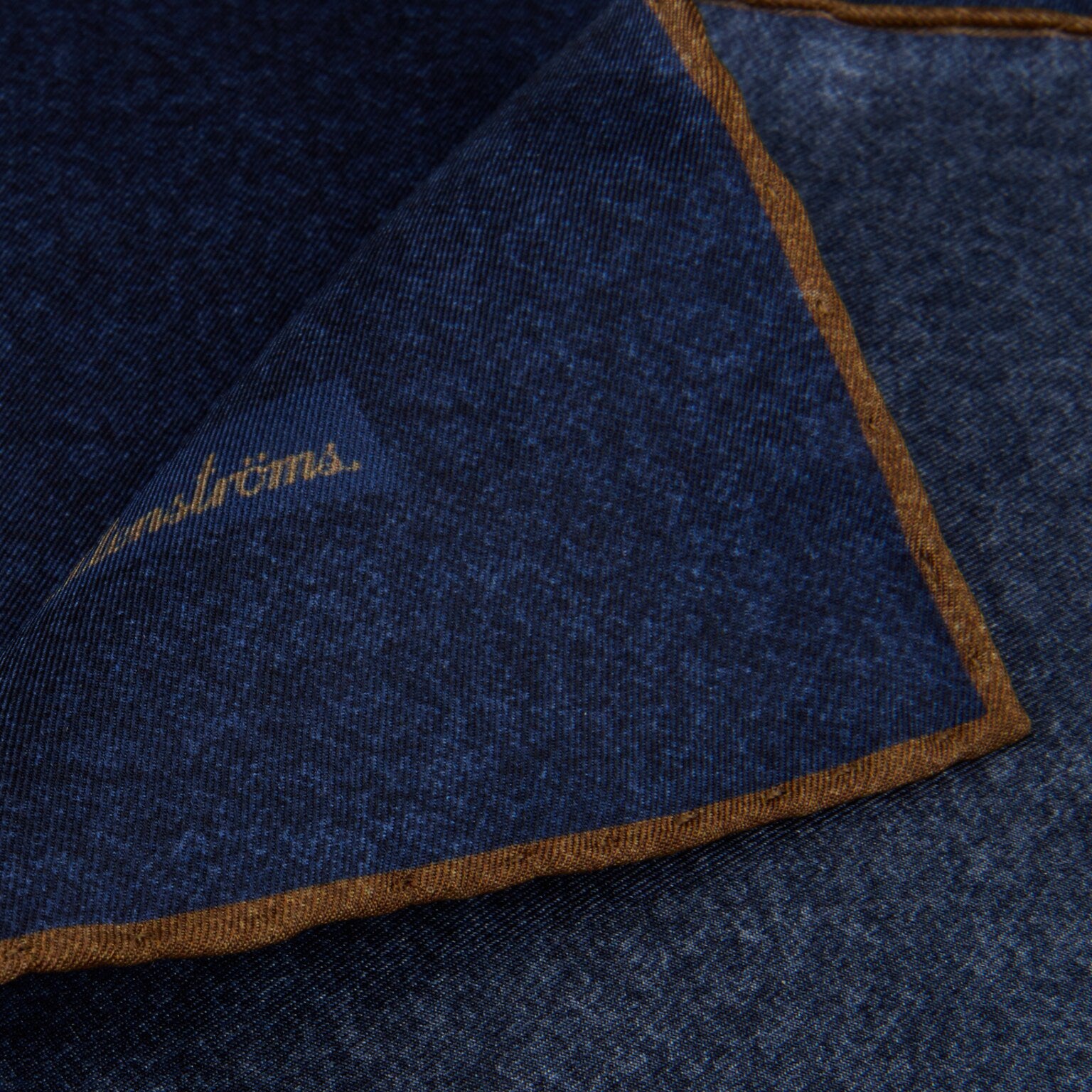 Mid Blue w/ Brown Edges Solid Silk Hankie - Stenströms - Boutique Jacques International