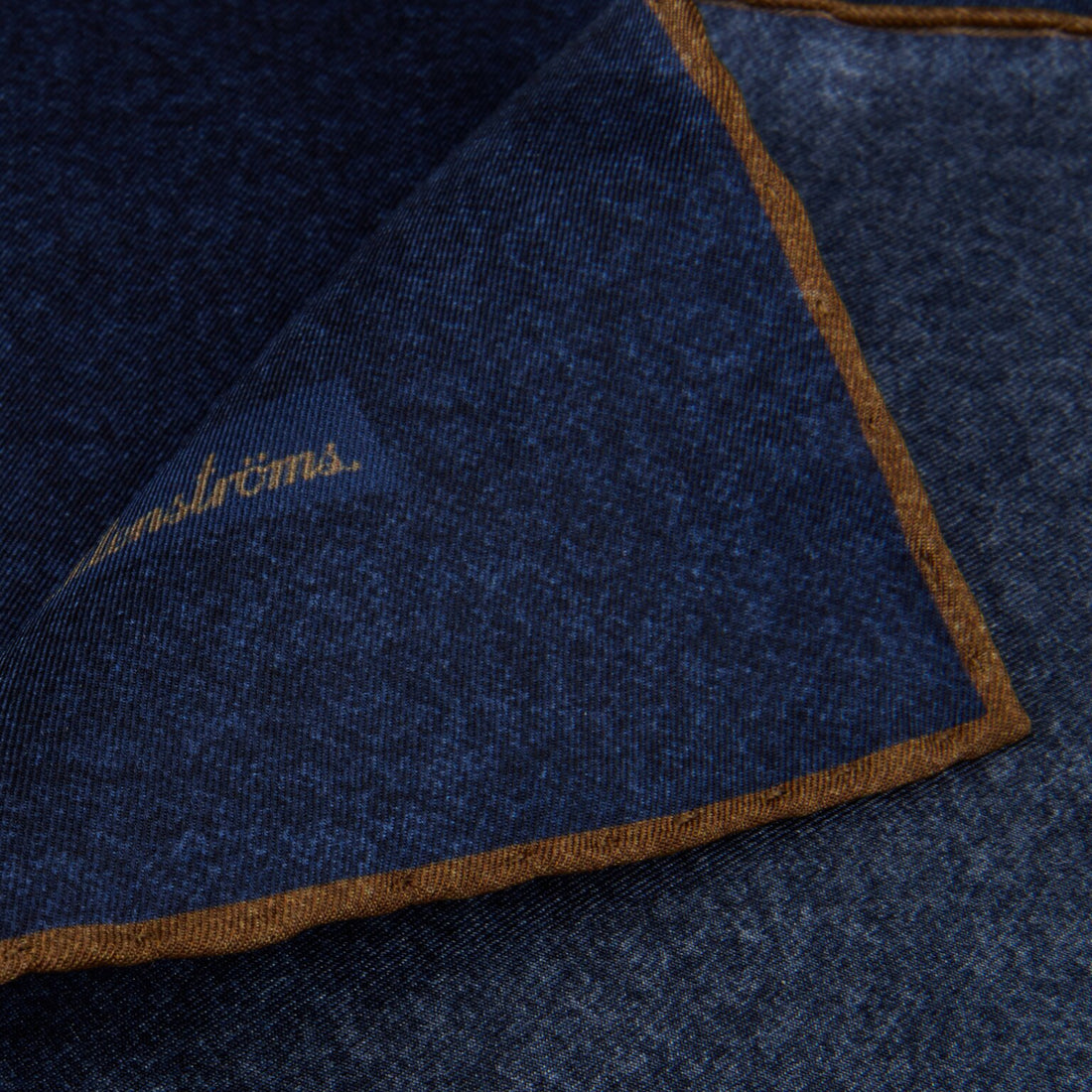 Mid Blue w/ Brown Edges Solid Silk Hankie - Stenströms - Boutique Jacques International