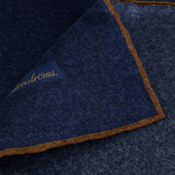 Mid Blue w/ Brown Edges Solid Silk Hankie - Stenströms - Boutique Jacques International