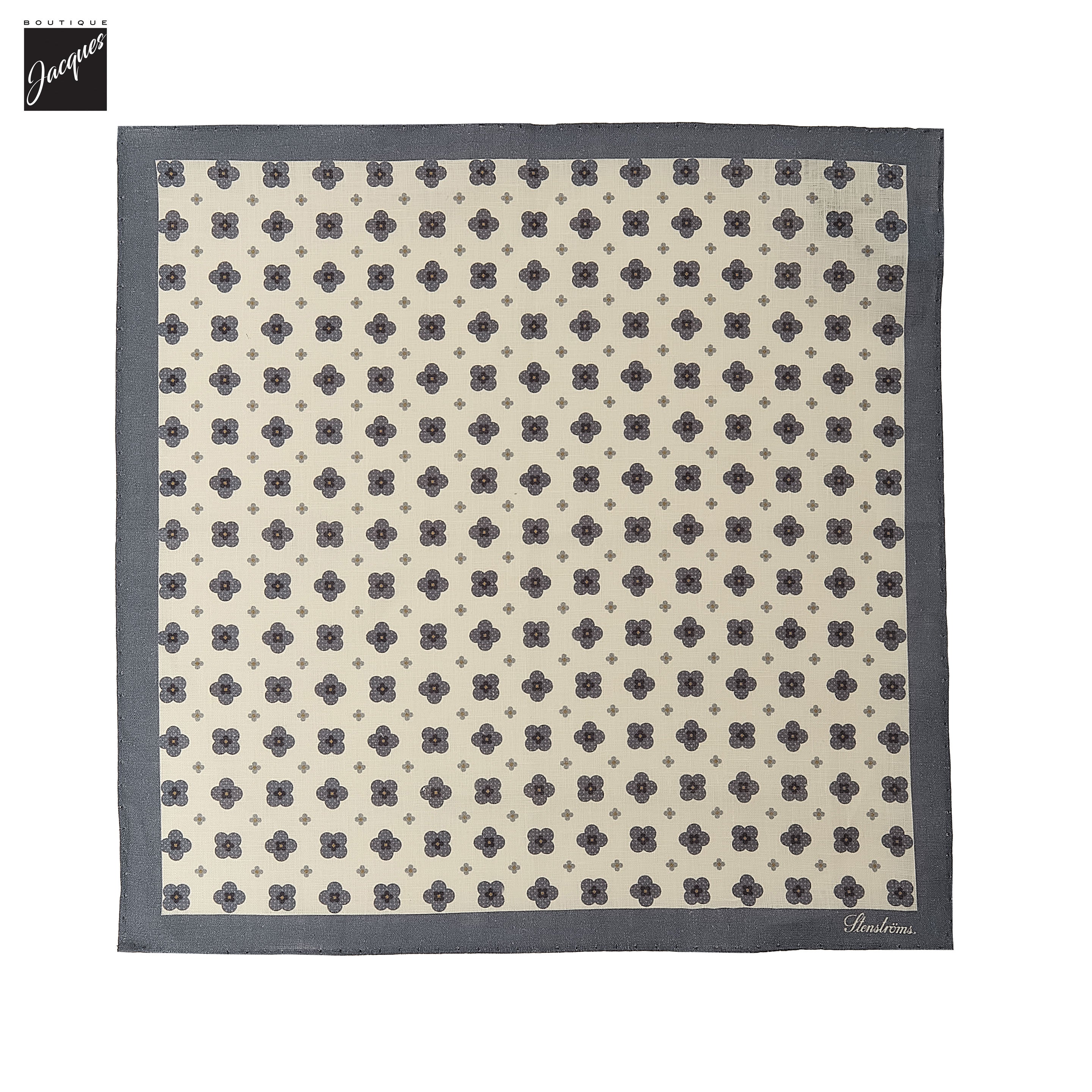 Cream & Blue Floral Linen Hankie - Stenströms - Boutique Jacques International