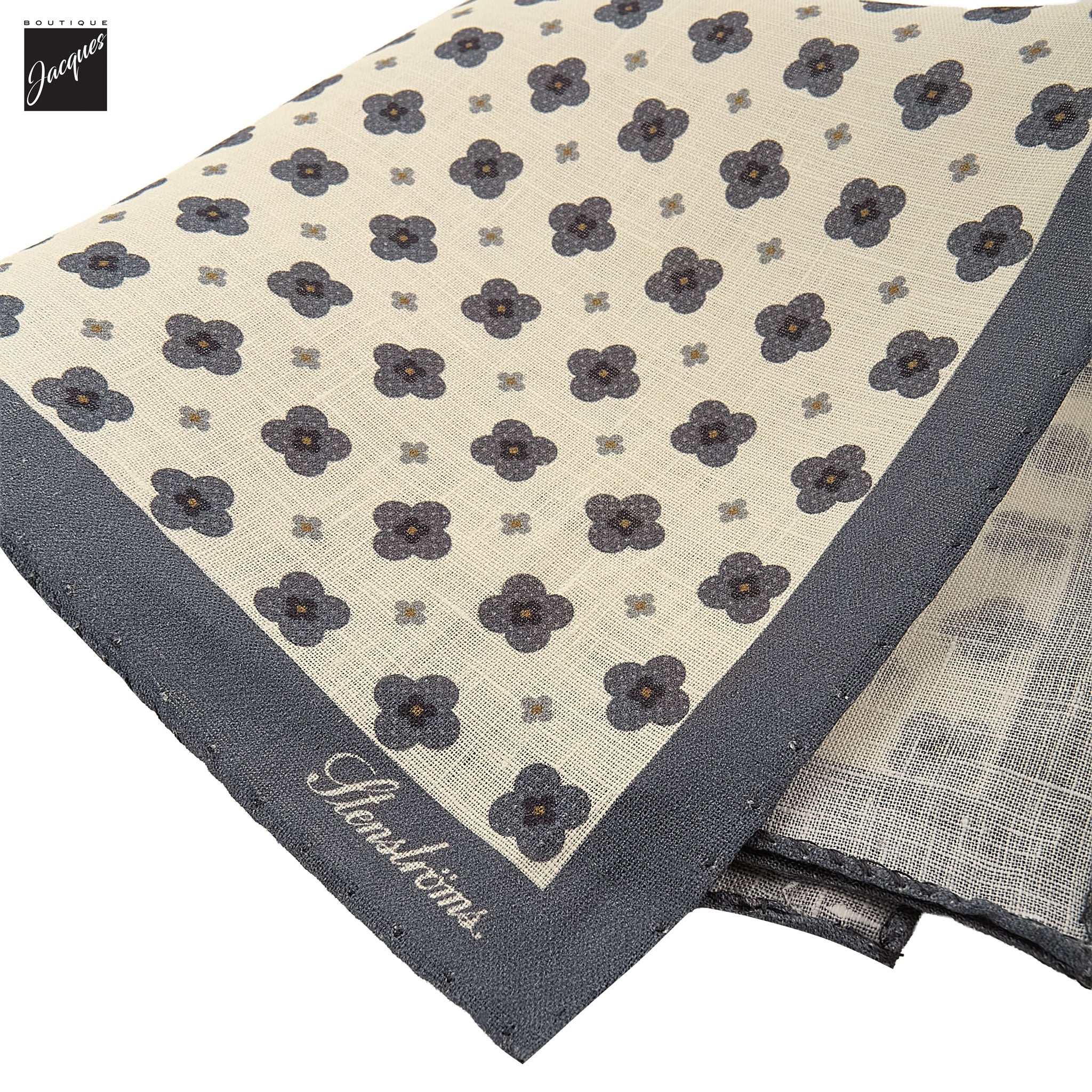 Cream & Blue Floral Linen Hankie - Stenströms - Boutique Jacques International