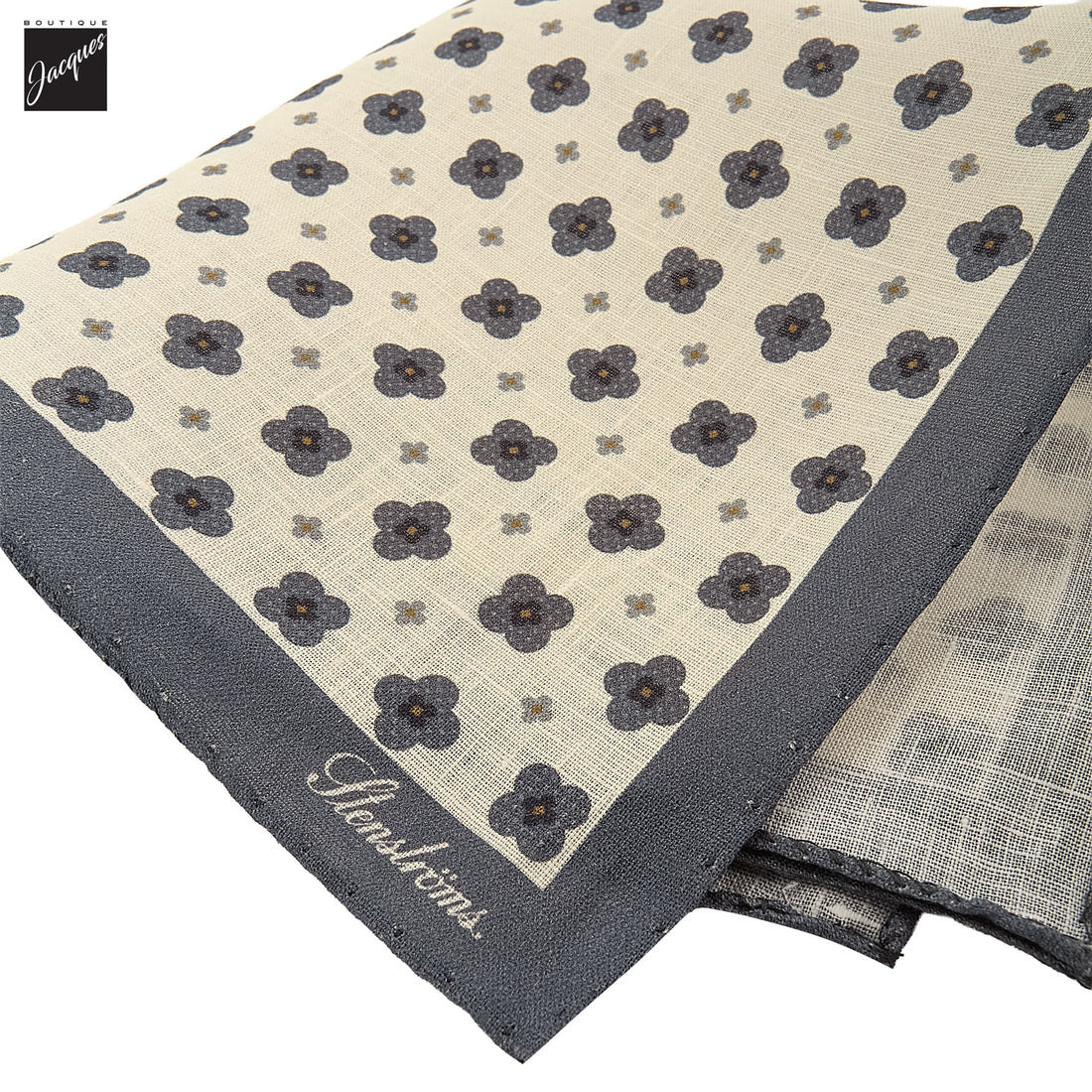 Cream & Blue Floral Linen Hankie - Stenströms - Boutique Jacques International