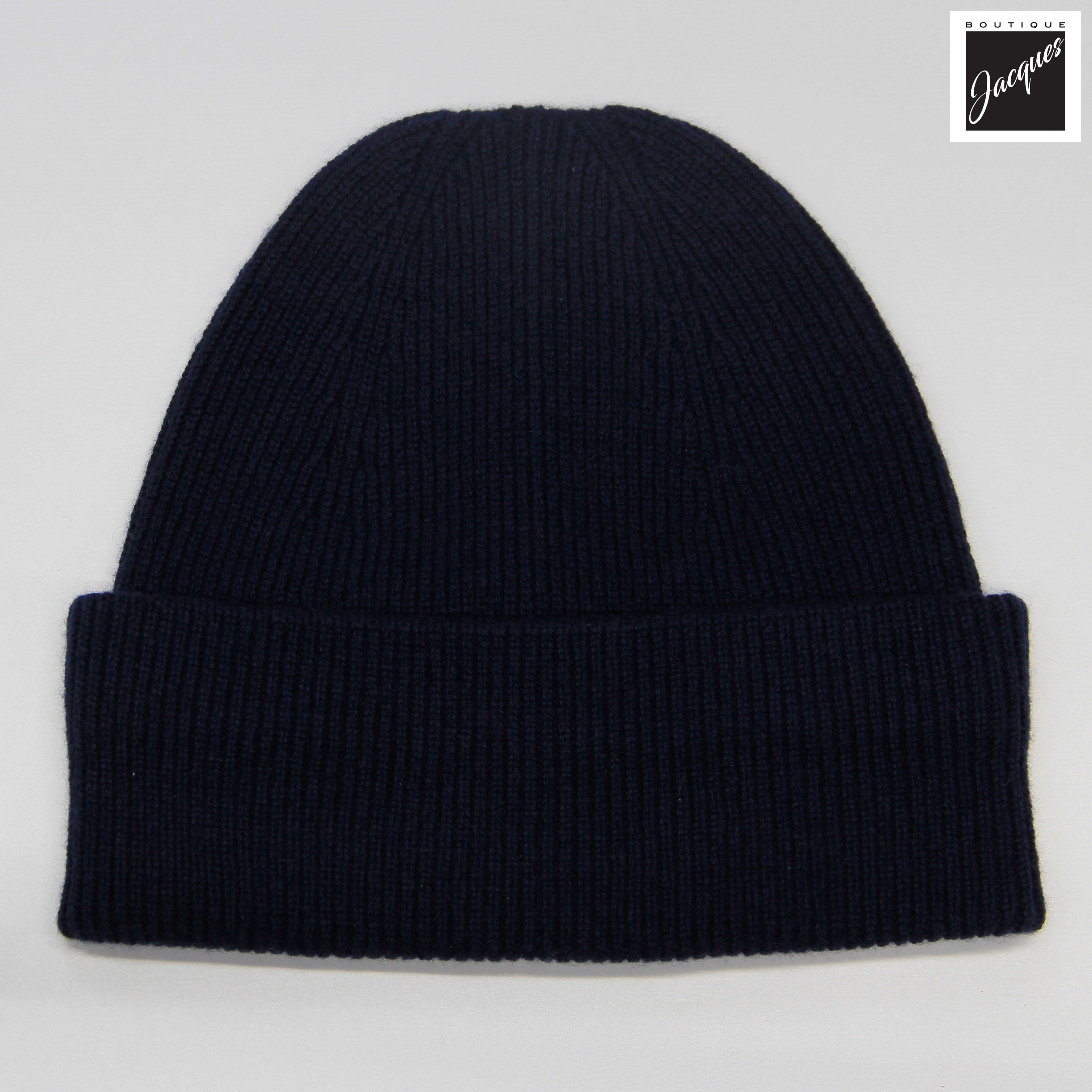 Navy Blue Cashmere Rib Knitted Beanie - Stenströms