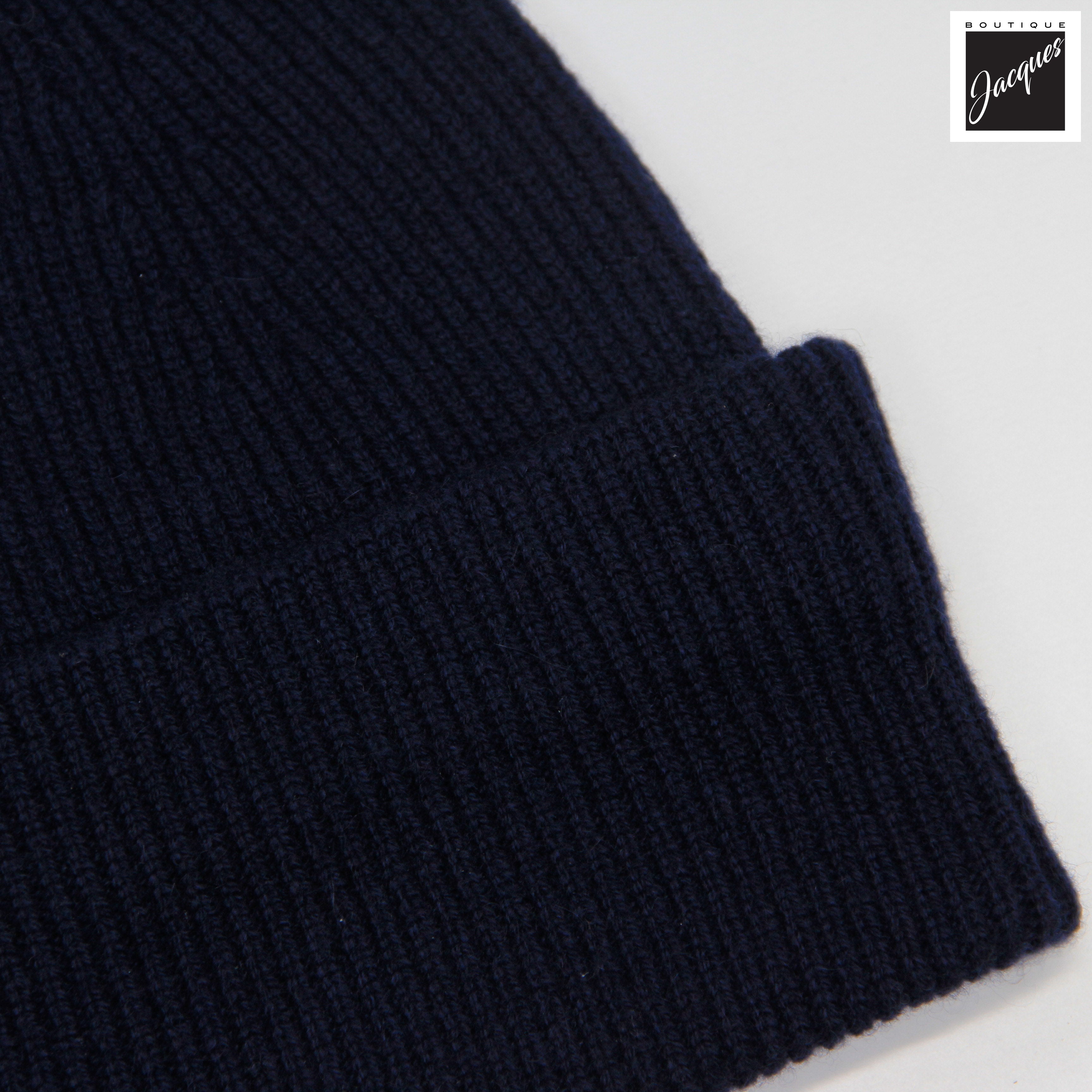Navy Blue Cashmere Rib Knitted Beanie - Stenströms