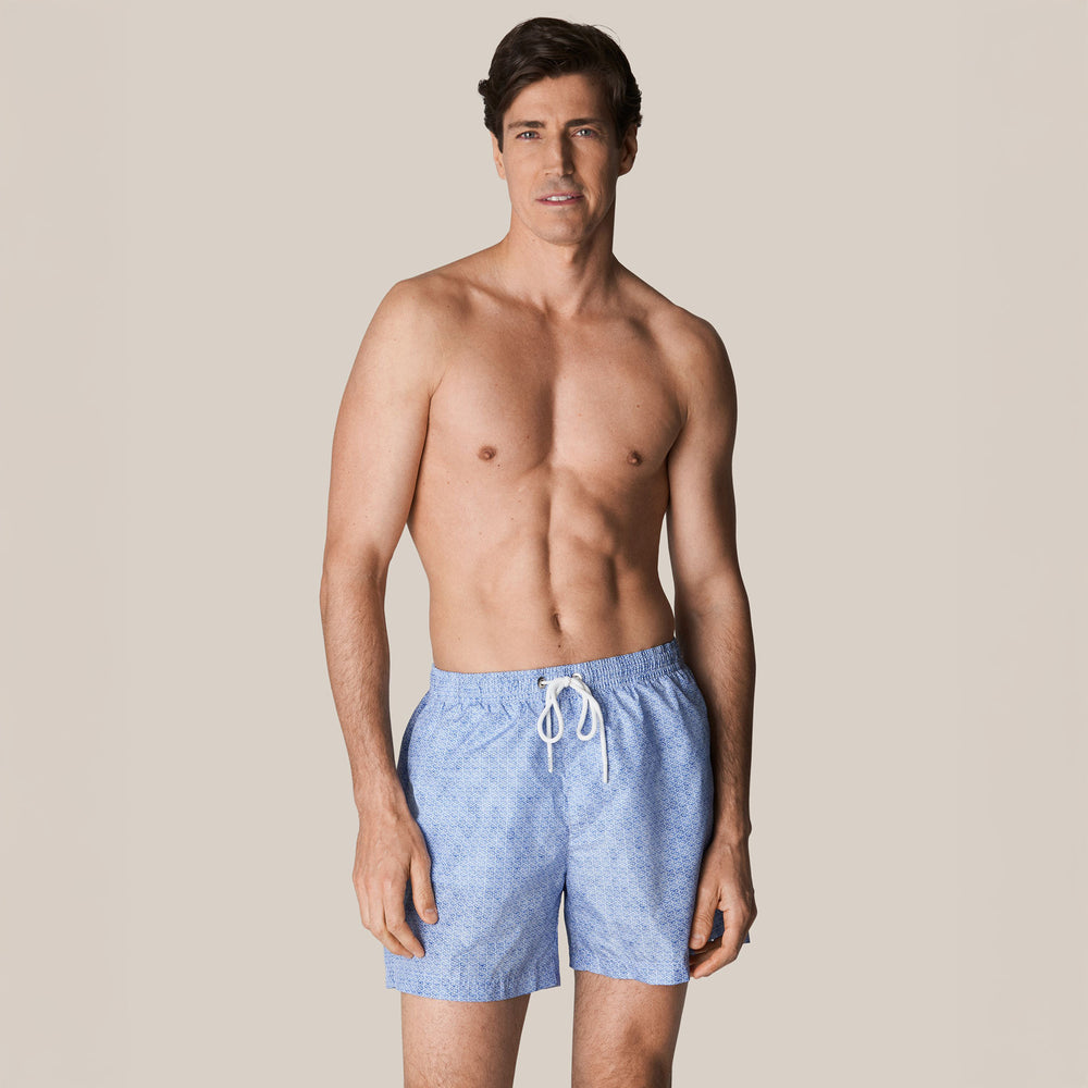 Light Blue Micro Geometric Print Swim Shorts - ETON - Boutique Jacques International