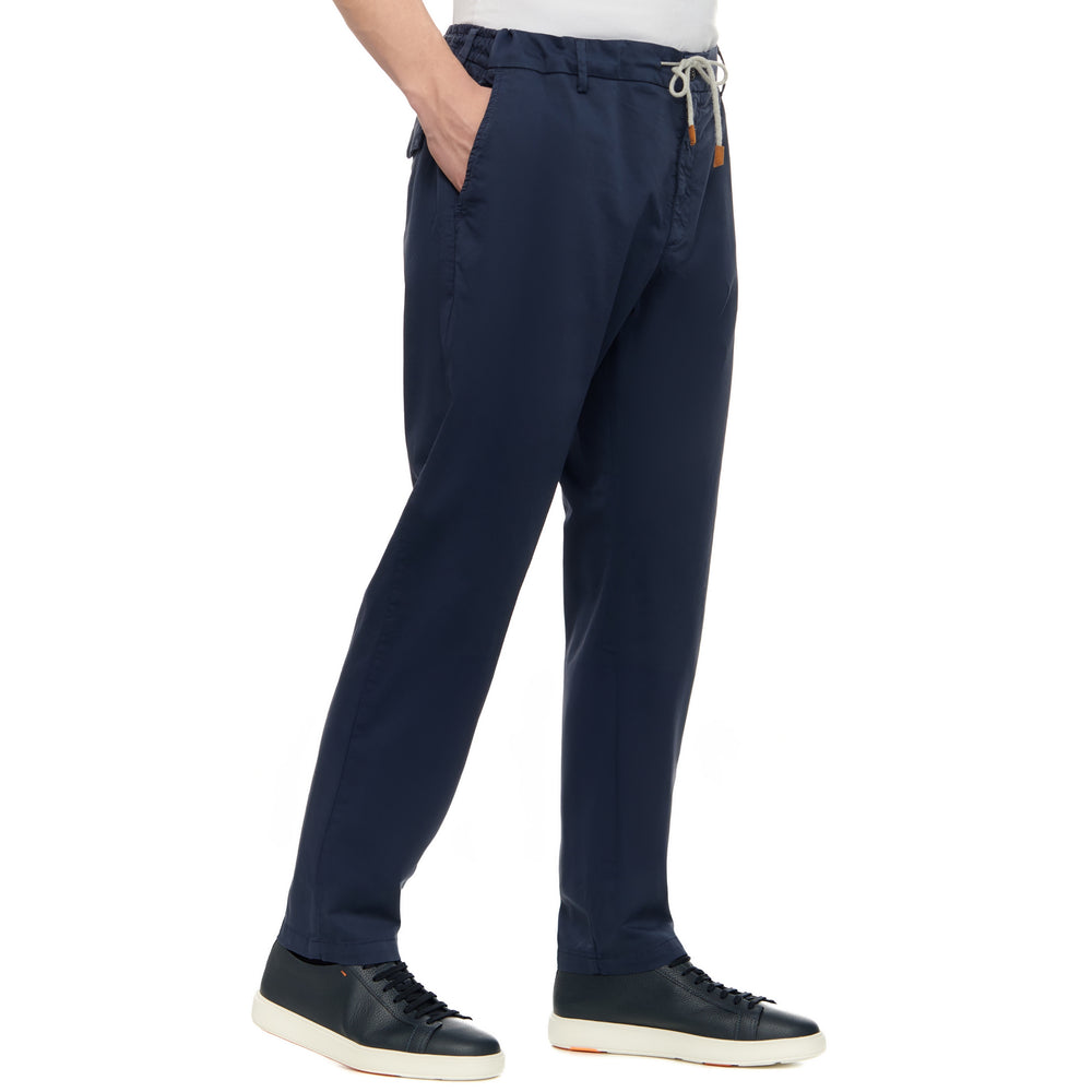 Navy Blue Cotton Jogger-Style Chino Pants - ELEVENTY