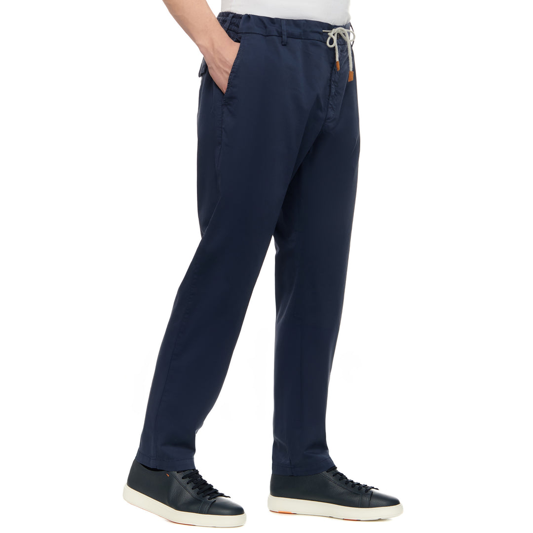 Navy Blue Cotton Jogger-Style Chino Pants - ELEVENTY