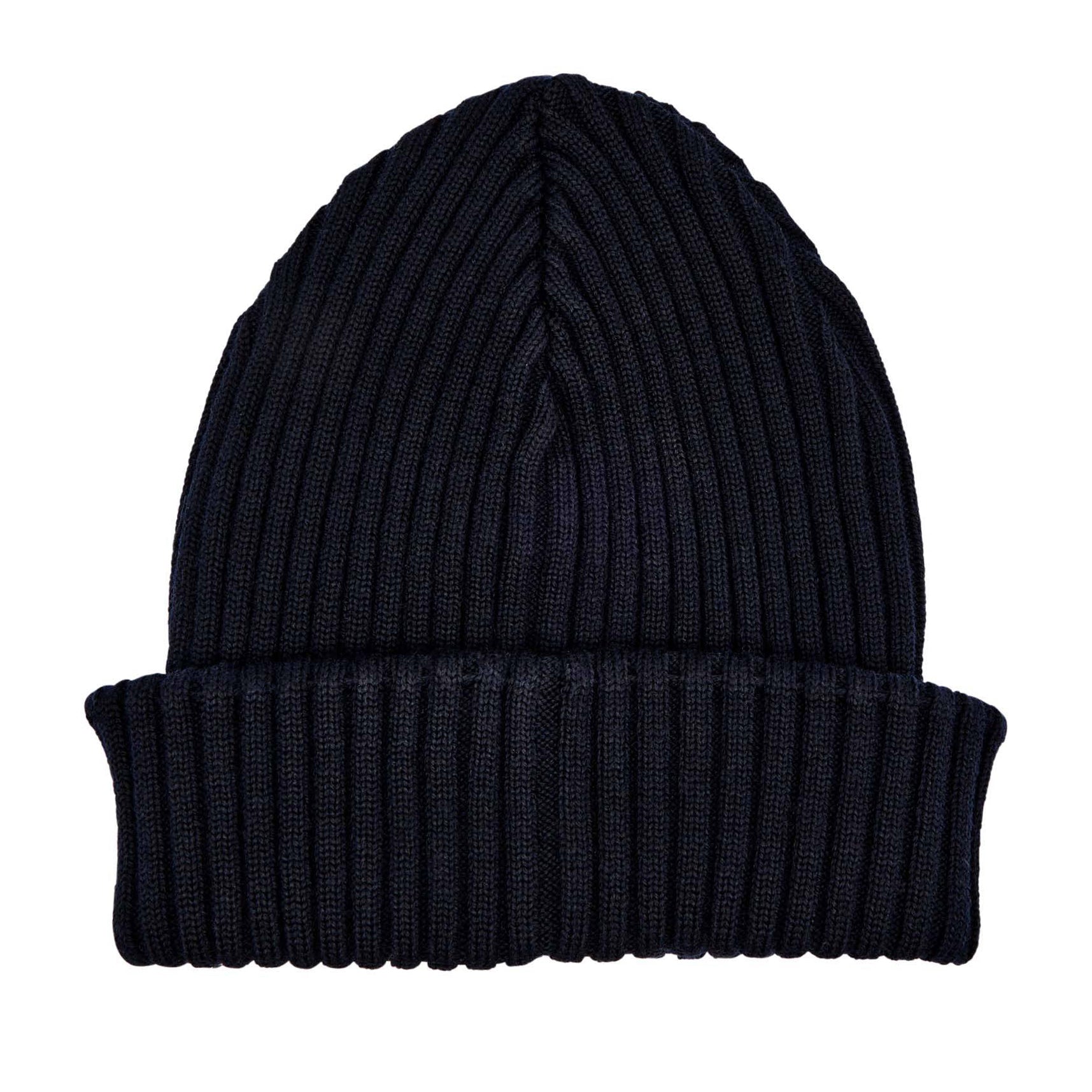 Navy Blue Shark Tag Soft Cool-Touch Wool Ribbed Beanie - Paul & Shark
