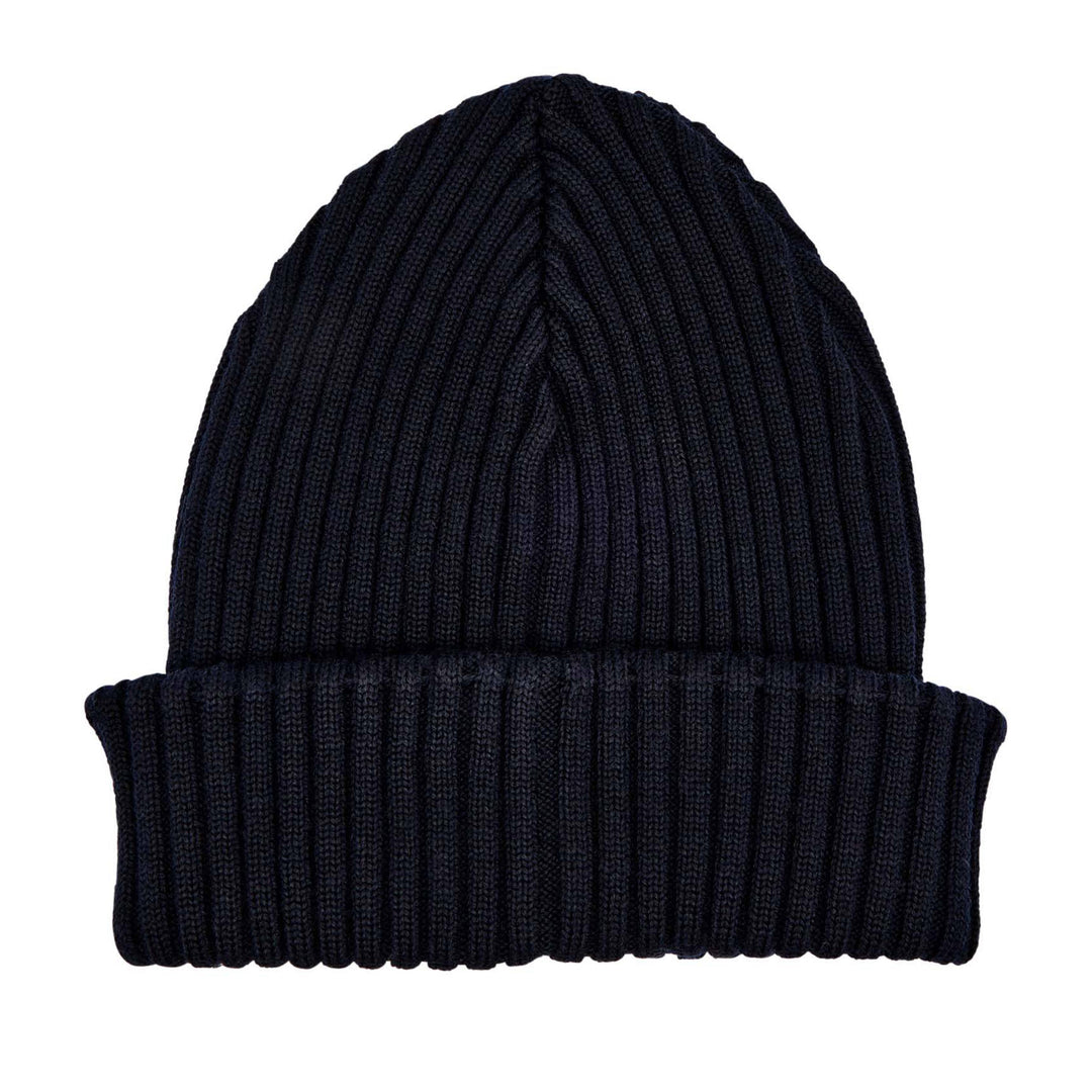 Navy Blue Shark Tag Soft Cool-Touch Wool Ribbed Beanie - Paul & Shark