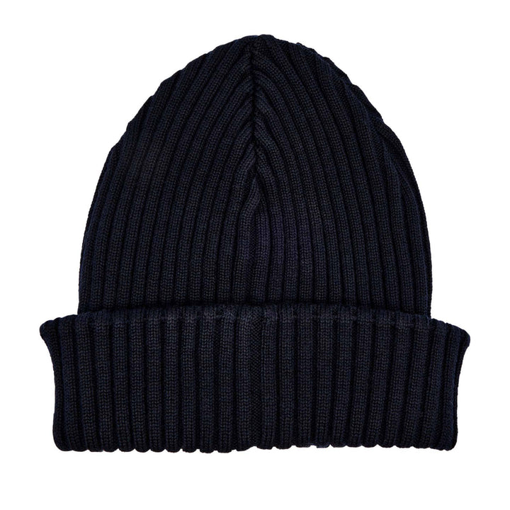 Navy Blue Shark Tag Soft Cool-Touch Wool Ribbed Beanie - Paul & Shark
