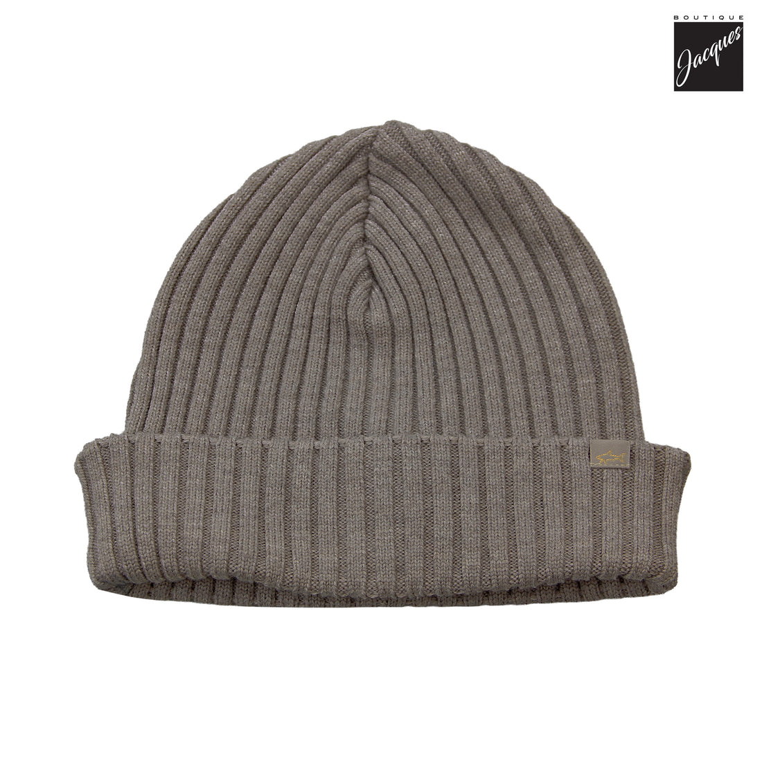 Taupe Shark Tag Soft Cool-Touch Wool Ribbed Beanie - Paul & Shark