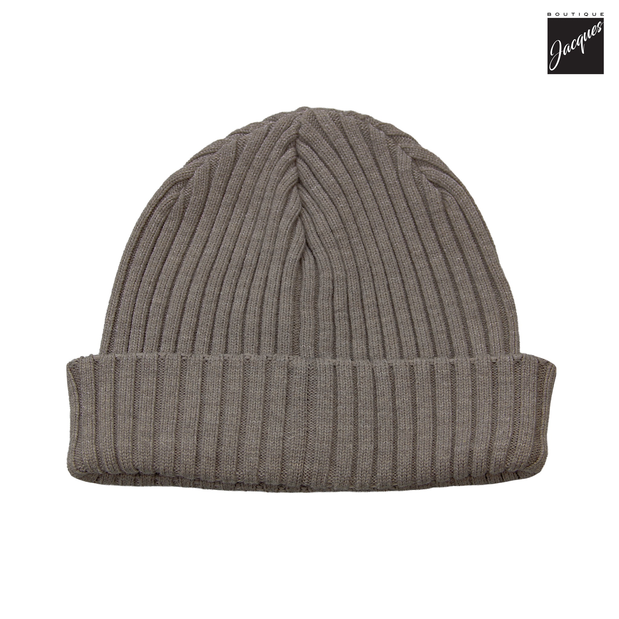 Taupe Shark Tag Soft Cool-Touch Wool Ribbed Beanie - Paul & Shark