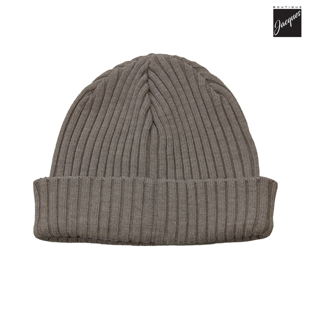 Taupe Shark Tag Soft Cool-Touch Wool Ribbed Beanie - Paul & Shark